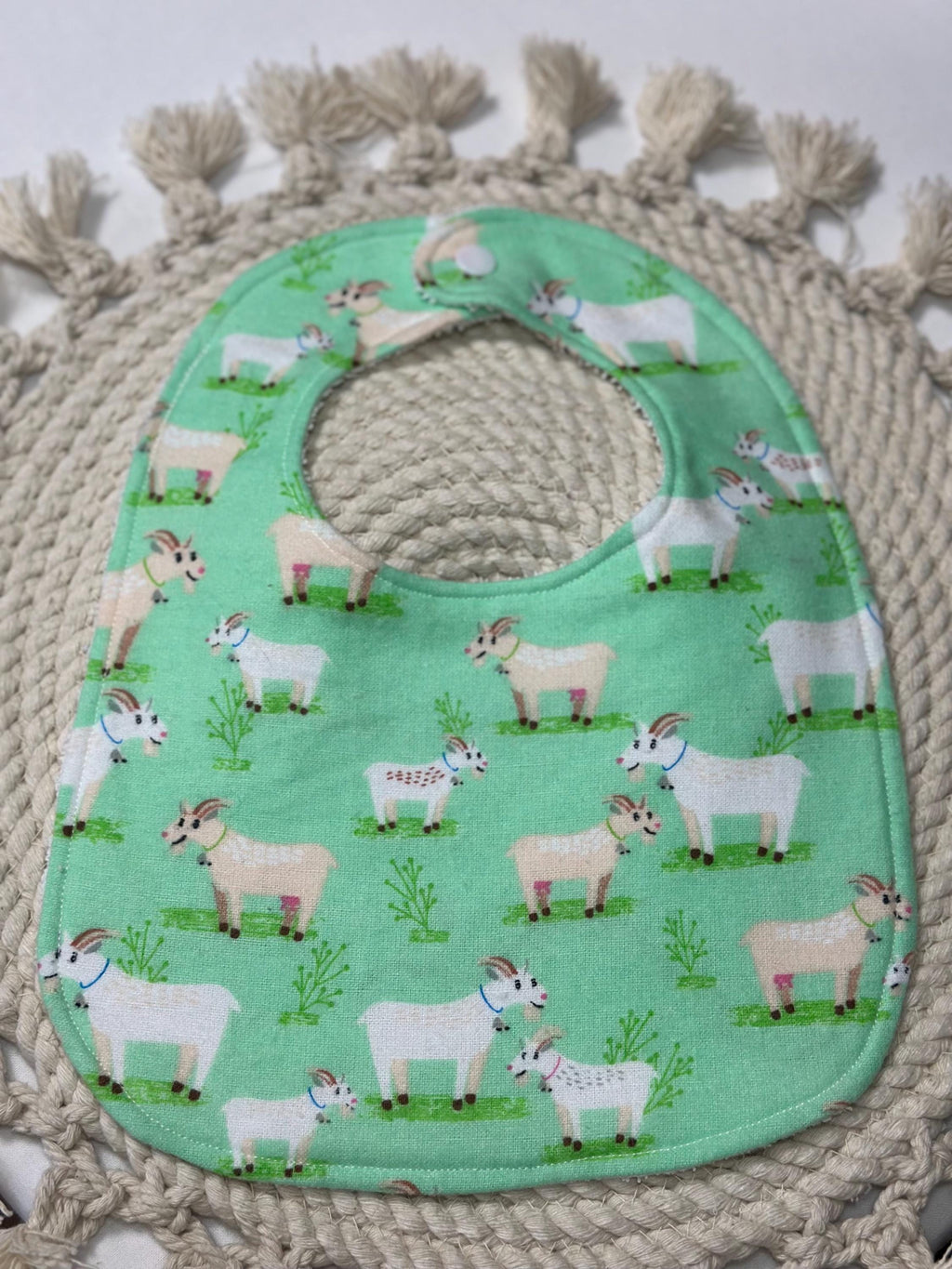 Children’s Handmade Goat Pattern Flannel Bib | Handsewn Baby Bib, Baby Bib, Children's Bibs, Cotton Baby Bib, Flannel Bib