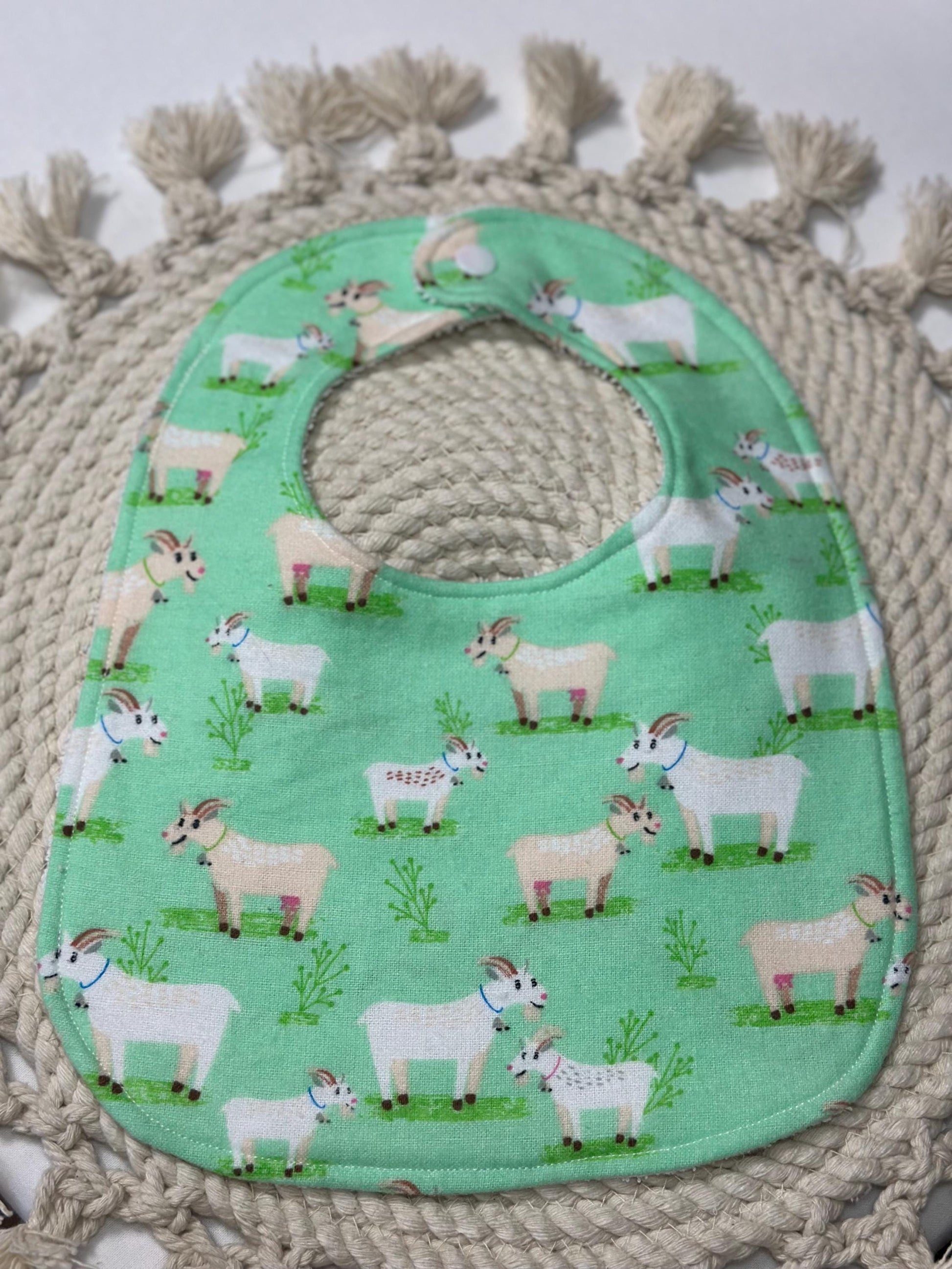 Children’s Handmade Goat Pattern Flannel Bib | Handsewn Baby Bib, Baby Bib, Children's Bibs, Cotton Baby Bib, Flannel Bib
