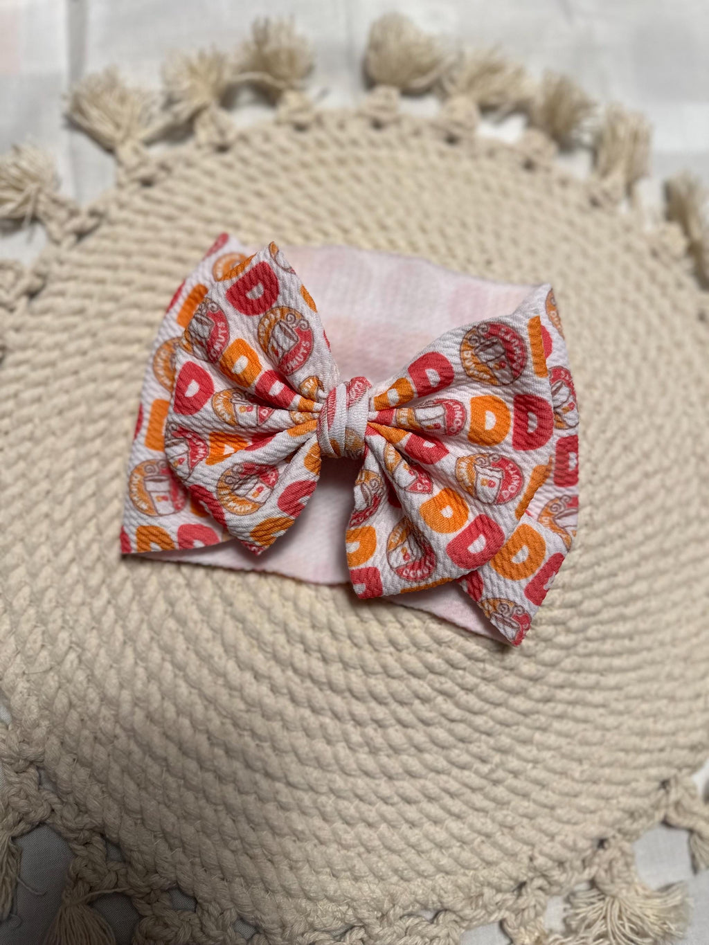 Girl’s Dunkin’ donuts Print Bullet Fabric Bow Headwrap or Nylon & Clip | Fabric Headwrap, Hairbow, Baby Bow, Hair Accessory