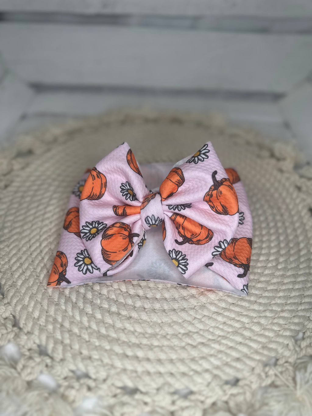 Girly Pink Pumpkin Fabric Bow Headwrap | Fabric Headwrap, Hairbow, Baby Bow, Hair Accessory