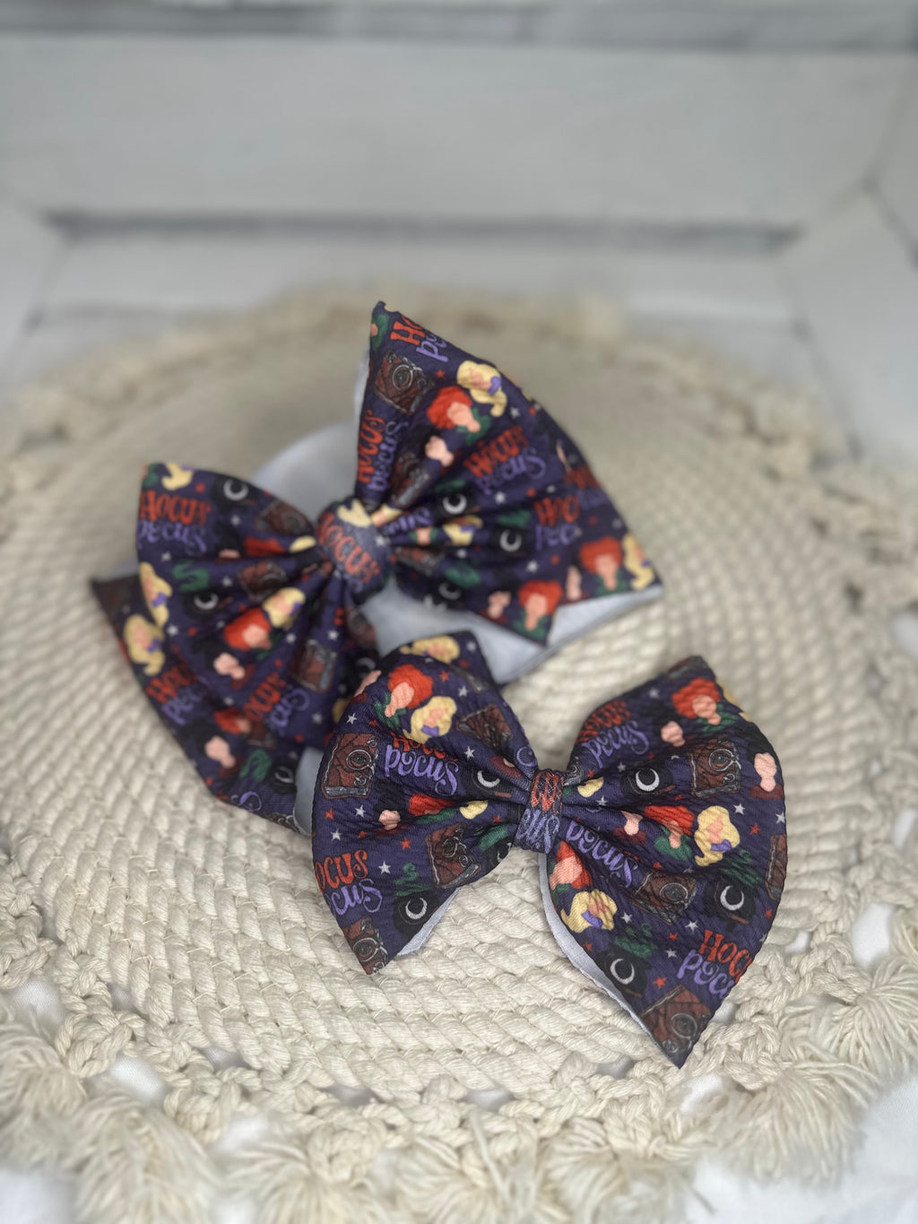 Three Sisters Halloween Fabric Bow Headwrap | Fabric Headwrap, Hairbow, Baby Bow, Hair Accessory