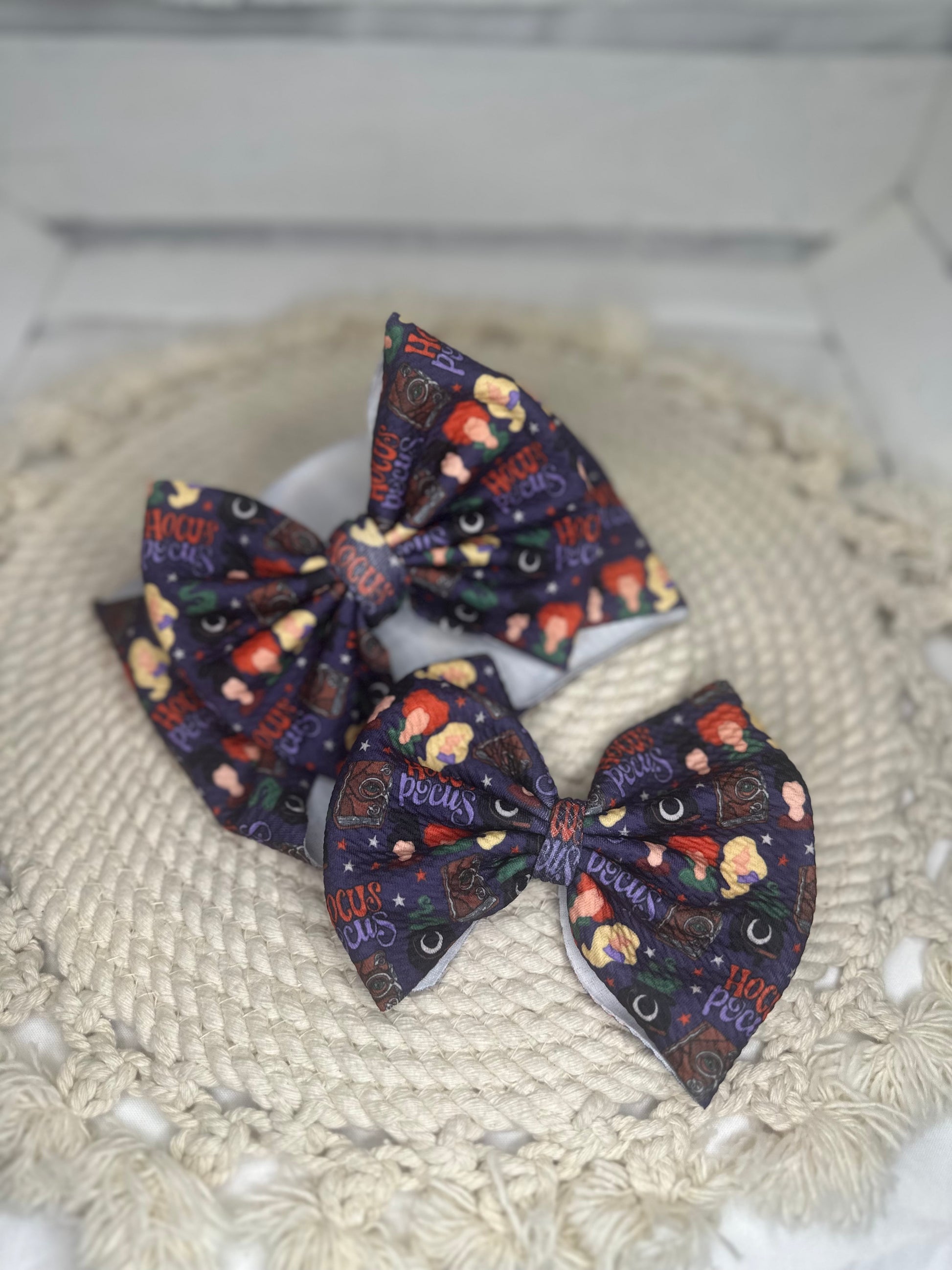 Three Sisters Halloween Fabric Bow Headwrap | Fabric Headwrap, Hairbow, Baby Bow, Hair Accessory