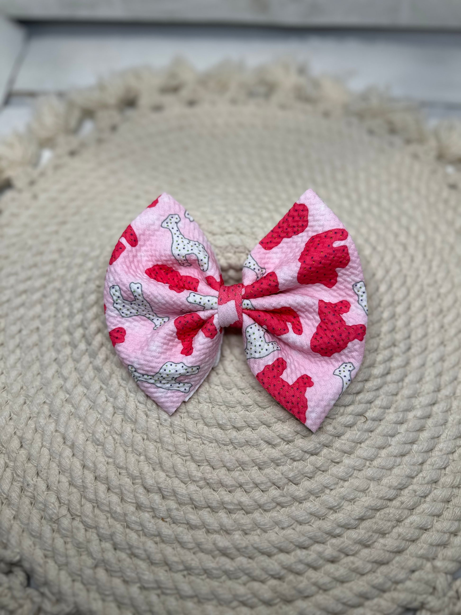 Hand Tied Pink Animal Cookies Fabric Bow Headwrap | Fabric Headwrap, Hairbow, Baby Bow, Hair Accessory