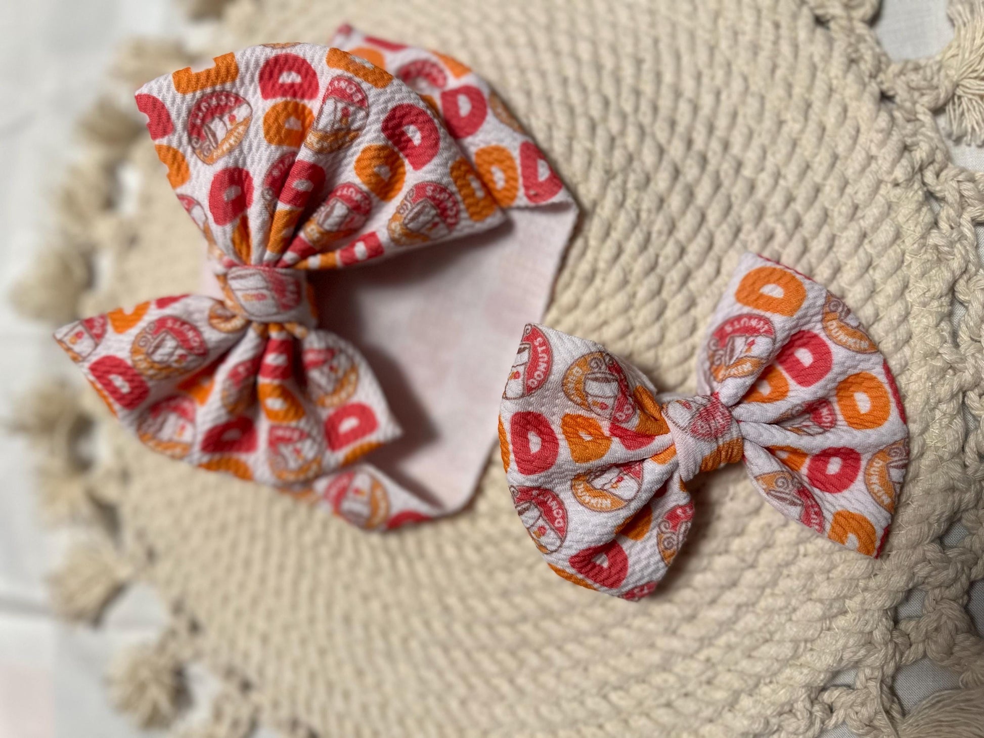 Girl’s Dunkin’ donuts Print Bullet Fabric Bow Headwrap or Nylon & Clip | Fabric Headwrap, Hairbow, Baby Bow, Hair Accessory