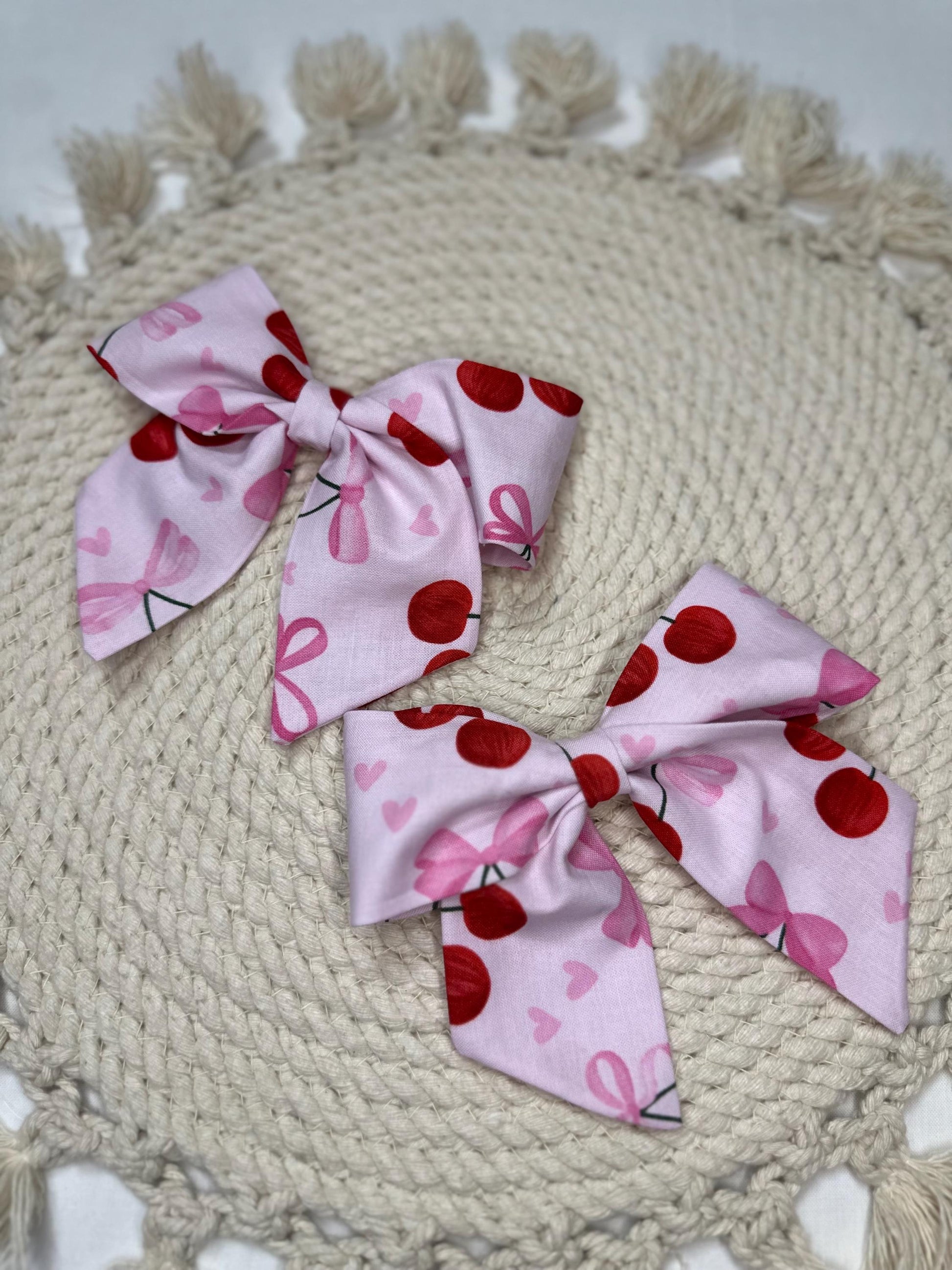 Girl's and Women's Pink Cherry Bow Hairbow | Fabric Hairclip, Hairbow, Baby Bow, Hair Accessory
