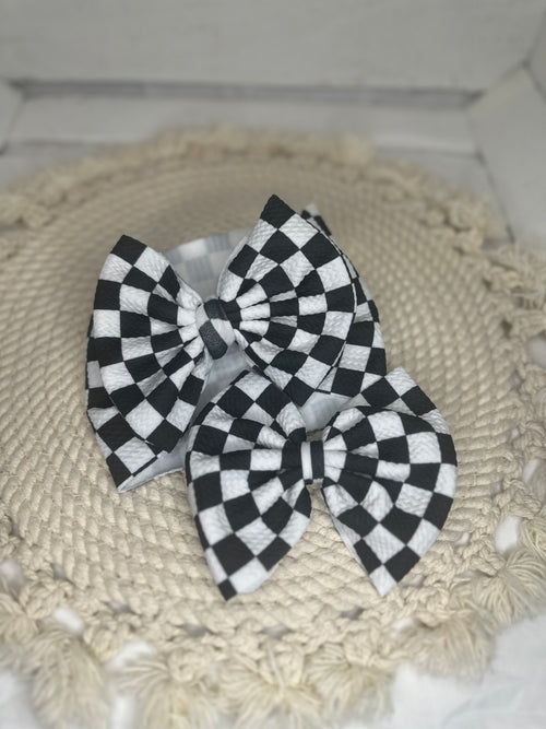 Black and White Checks Fabric Bow Headwrap | Fabric Headwrap, Hairbow, Baby Bow, Hair Accessory