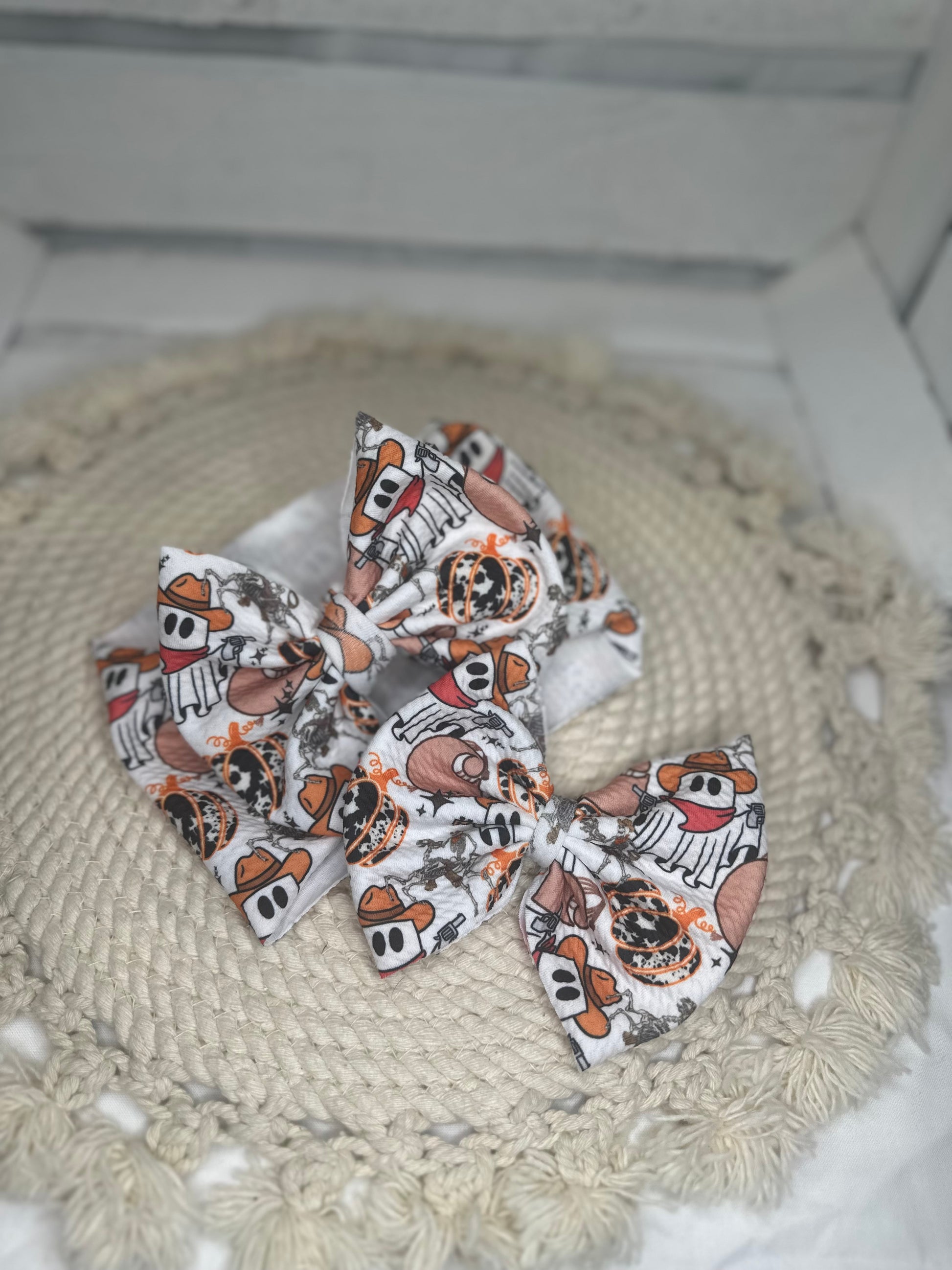 Girly Western Spooky Fabric Bow Headwrap | Fabric Headwrap, Hairbow, Baby Bow, Hair Accessory