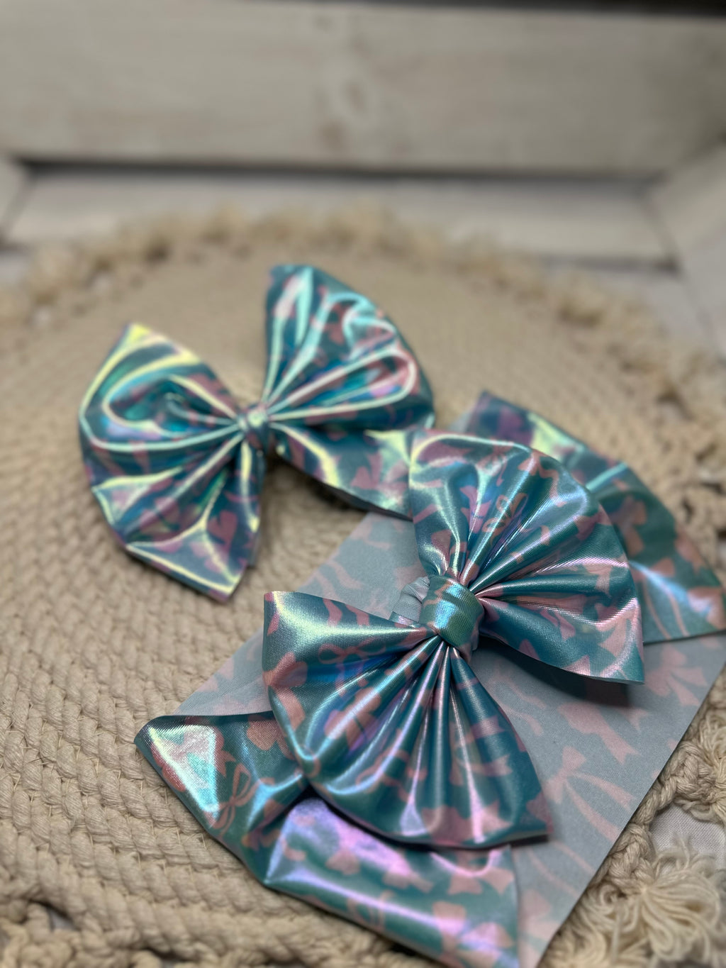 Girl’s Holo Pink Bow Print Bullet Fabric Bow Headwrap or Nylon & Clip | Fabric Headwrap, Hairbow, Baby Bow, Hair Accessory