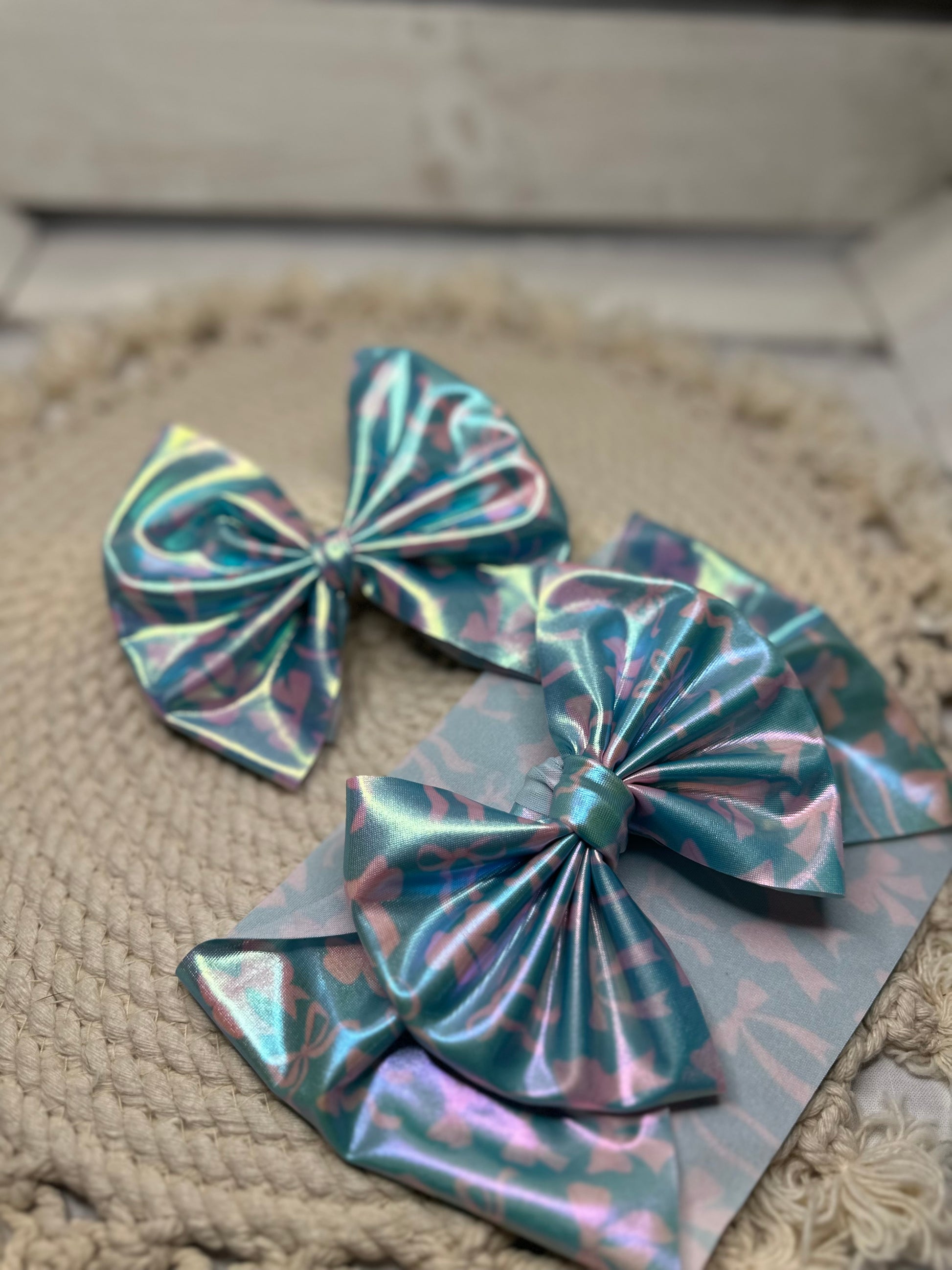 Girl’s Holo Pink Bow Print Bullet Fabric Bow Headwrap or Nylon & Clip | Fabric Headwrap, Hairbow, Baby Bow, Hair Accessory