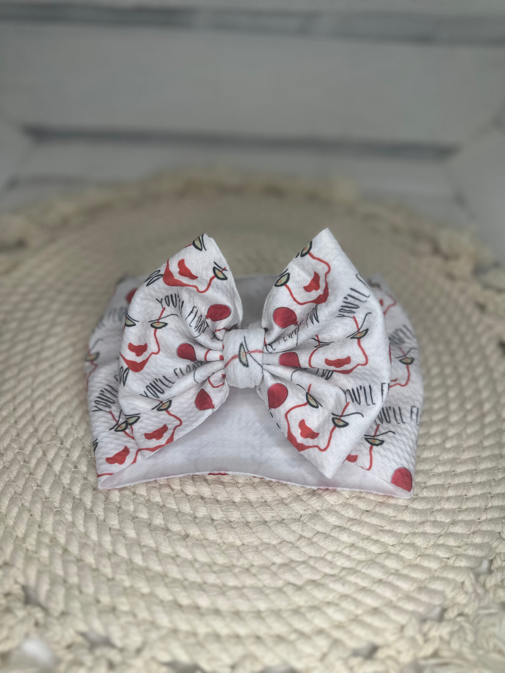 Red Balloon Clown Fabric Bow Headwrap | Fabric Headwrap, Hairbow, Baby Bow, Hair Accessory
