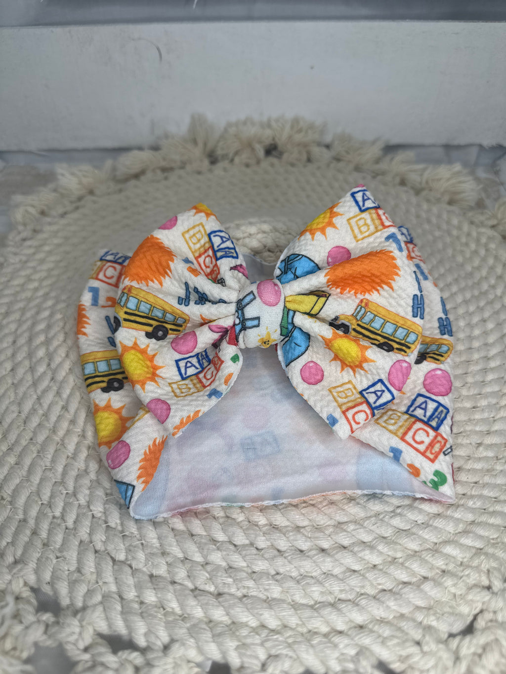Hand-Tied Back to School So Happy Fabric Bow Headwrap | Fabric Headwrap, Hairbow, Baby Bow, Hair Accessory