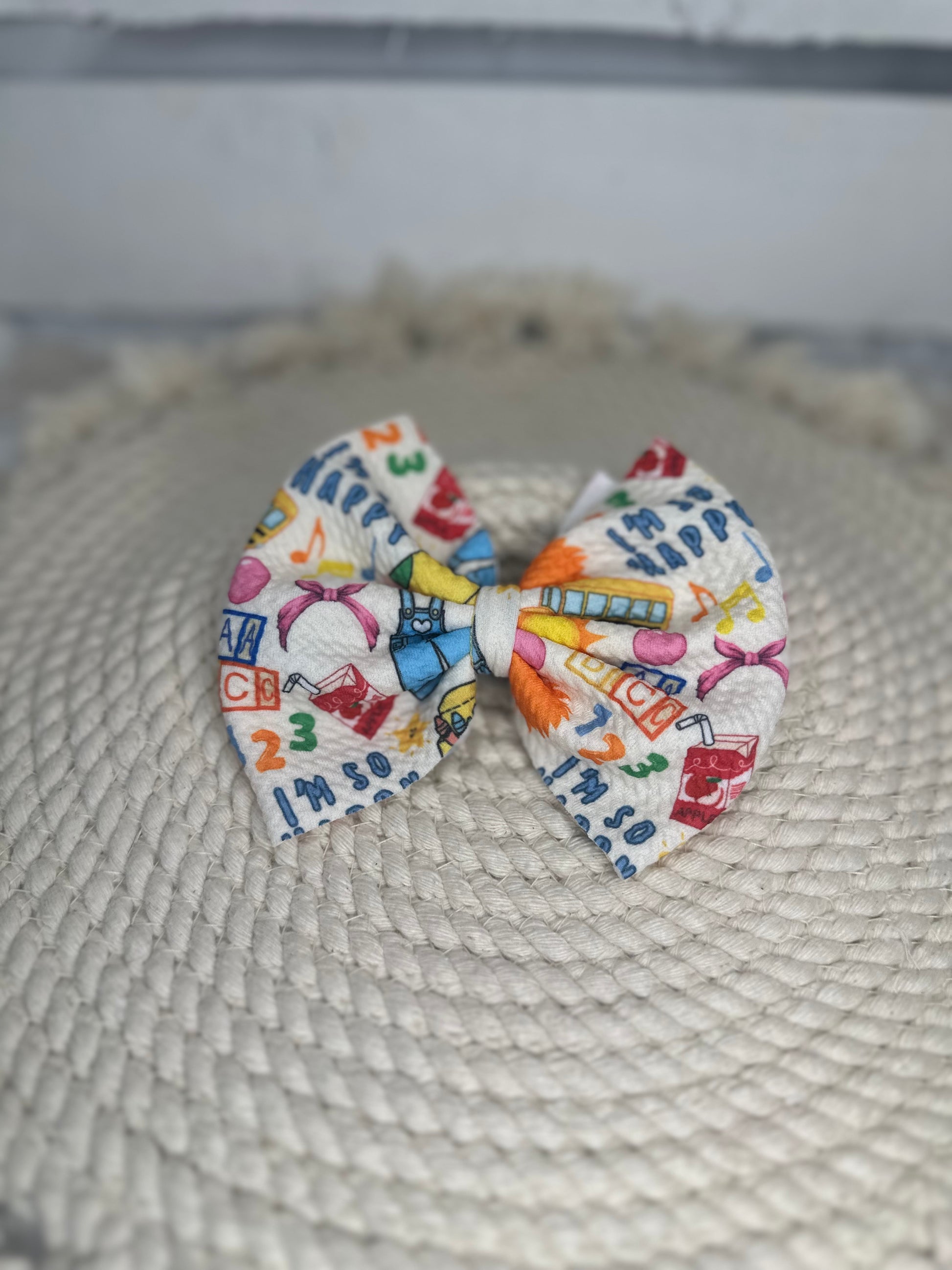 Hand-Tied Back to School So Happy Fabric Bow Headwrap | Fabric Headwrap, Hairbow, Baby Bow, Hair Accessory