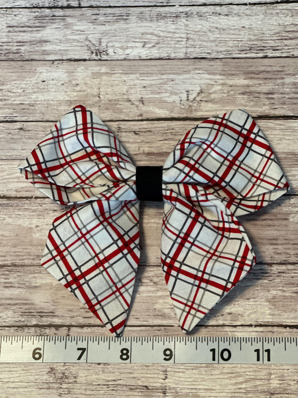 Girl's and Women's Red & White Holiday Plaid Bow | Fabric Hairclip, Hairbow, Baby Bow, Hair Accessory