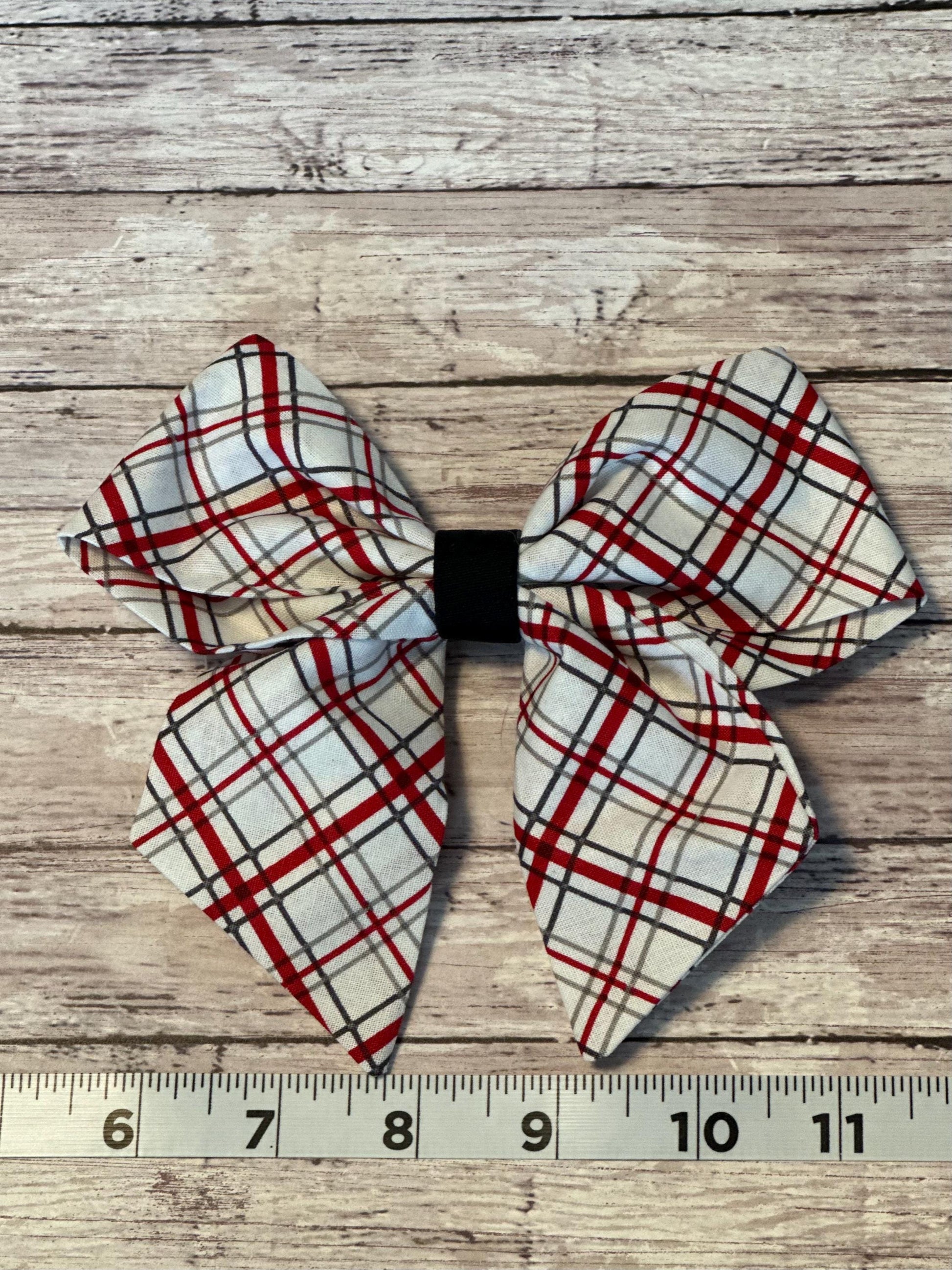 Girl's and Women's Red & White Holiday Plaid Bow | Fabric Hairclip, Hairbow, Baby Bow, Hair Accessory