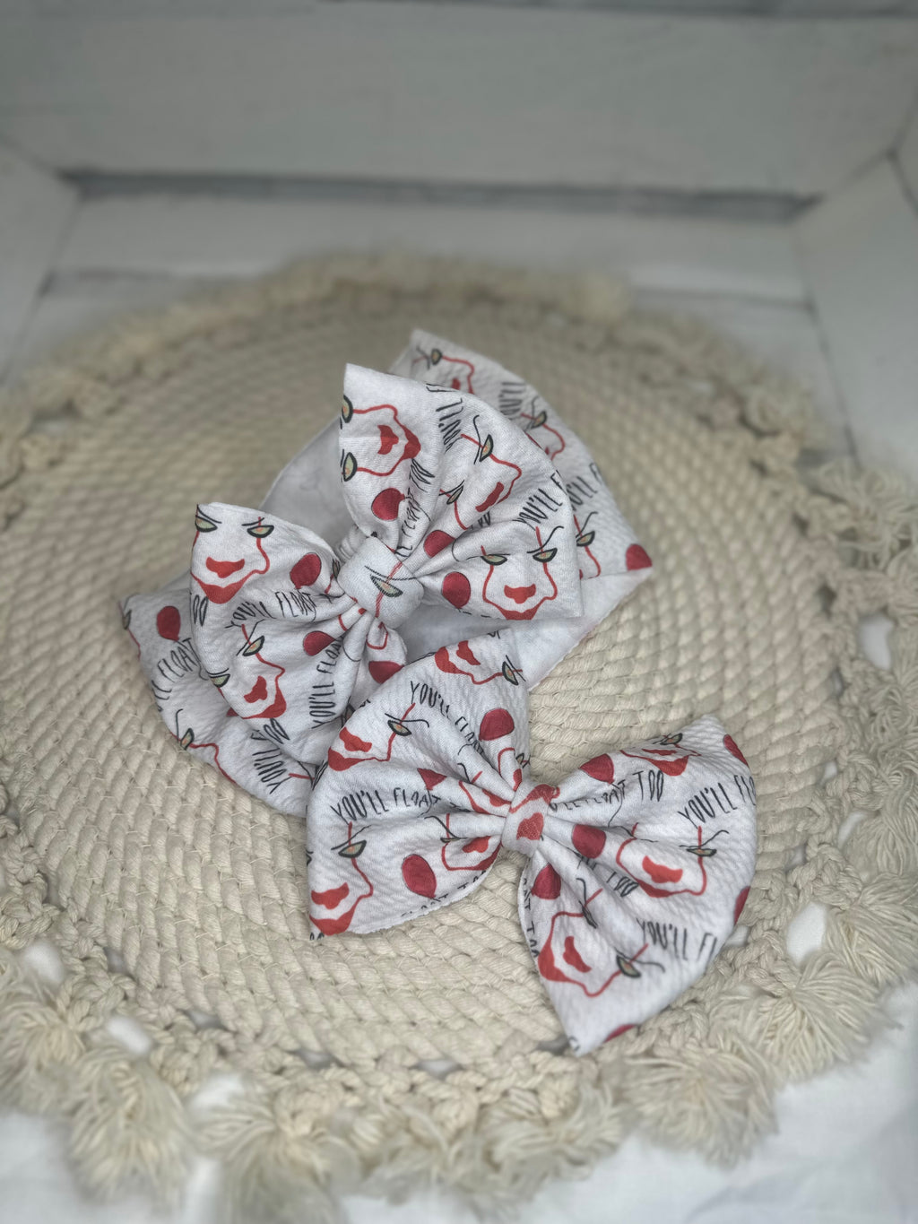Red Balloon Clown Fabric Bow Headwrap | Fabric Headwrap, Hairbow, Baby Bow, Hair Accessory