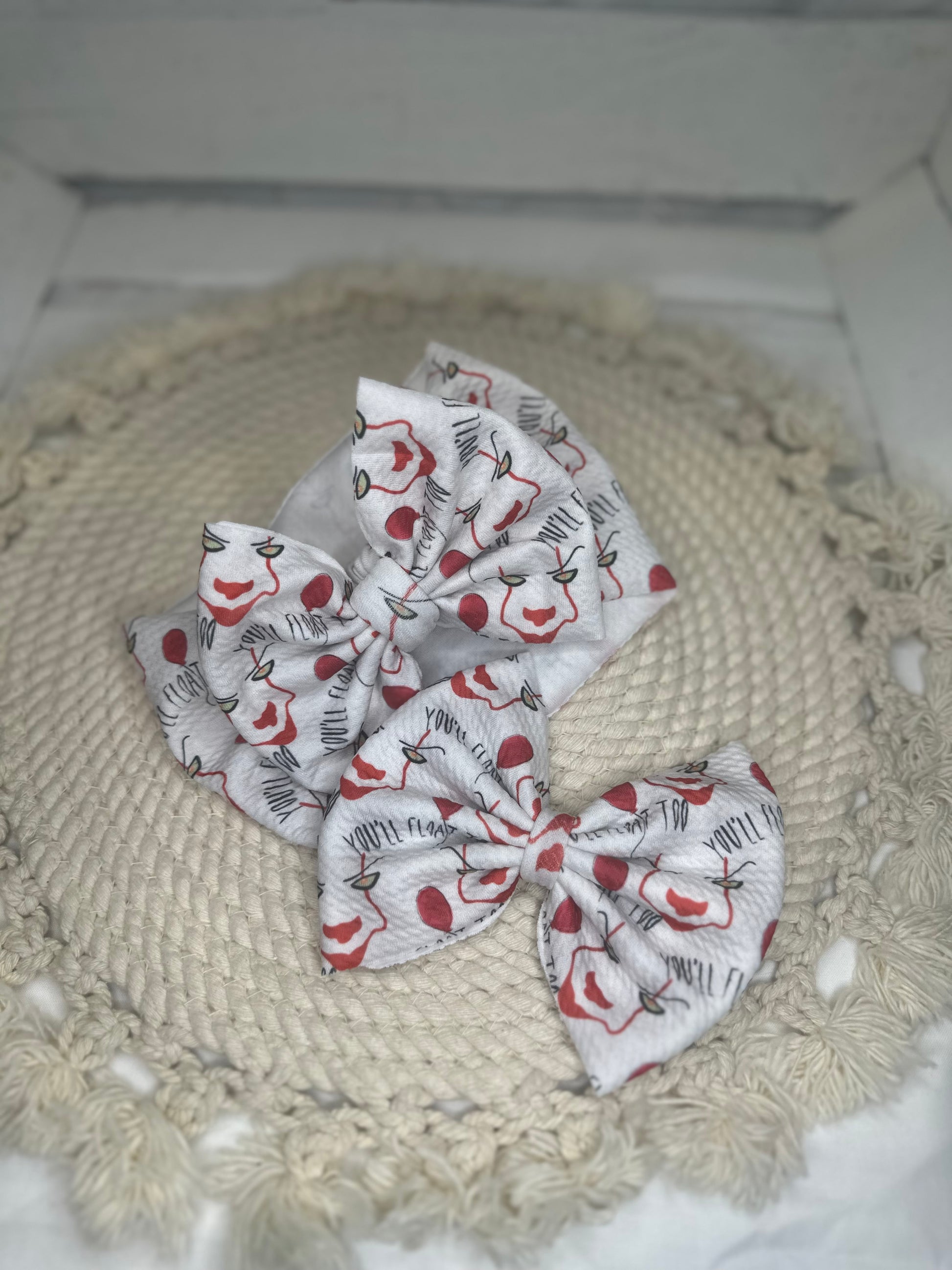 Red Balloon Clown Fabric Bow Headwrap | Fabric Headwrap, Hairbow, Baby Bow, Hair Accessory