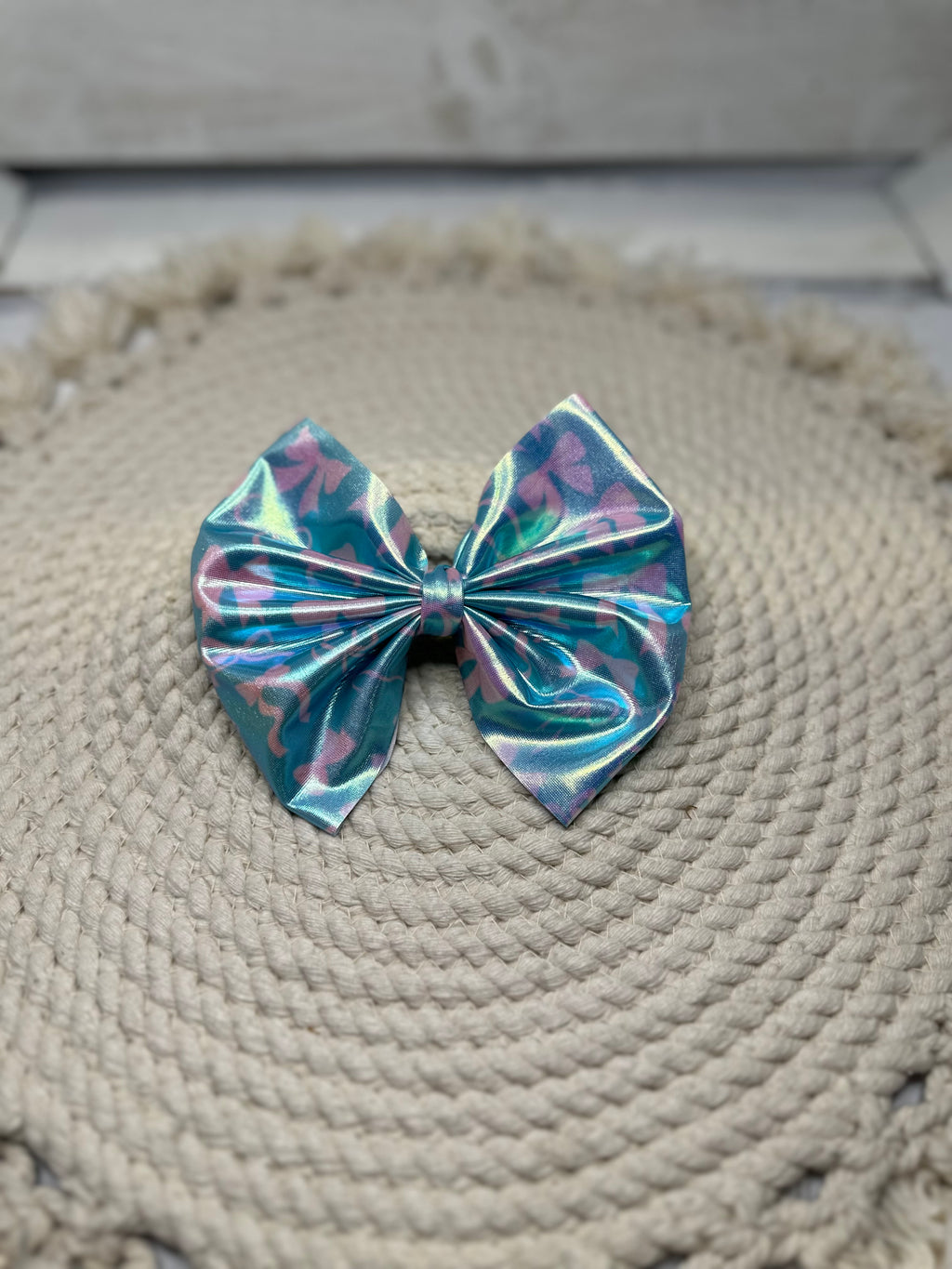 Girl’s Holo Pink Bow Print Bullet Fabric Bow Headwrap or Nylon & Clip | Fabric Headwrap, Hairbow, Baby Bow, Hair Accessory