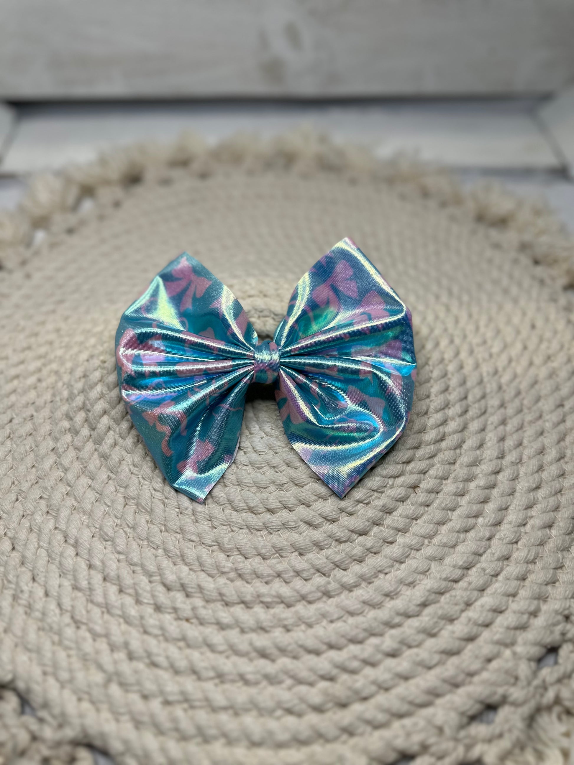 Girl’s Holo Pink Bow Print Bullet Fabric Bow Headwrap or Nylon & Clip | Fabric Headwrap, Hairbow, Baby Bow, Hair Accessory