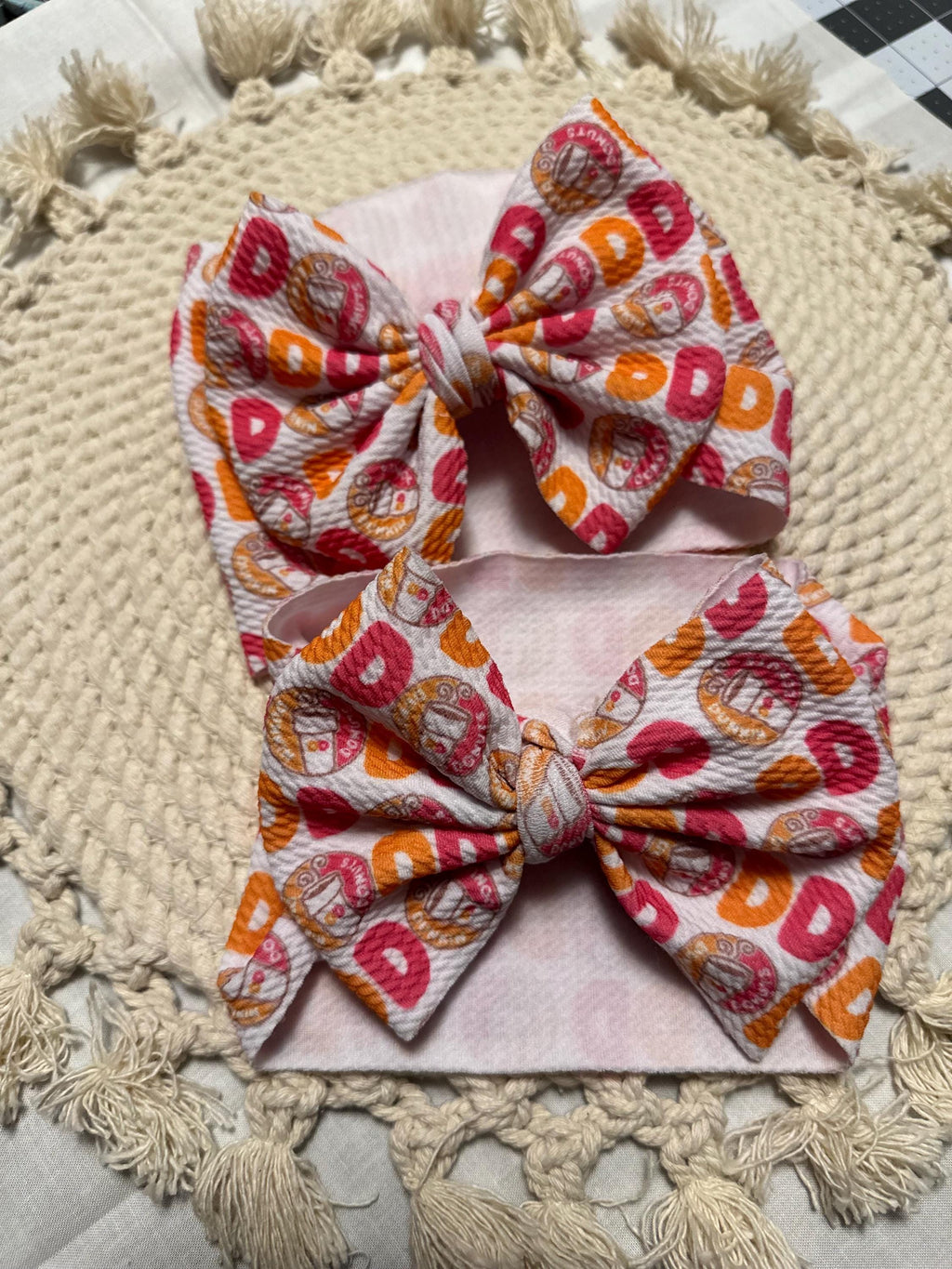 Girl’s Dunkin’ donuts Print Bullet Fabric Bow Headwrap or Nylon & Clip | Fabric Headwrap, Hairbow, Baby Bow, Hair Accessory