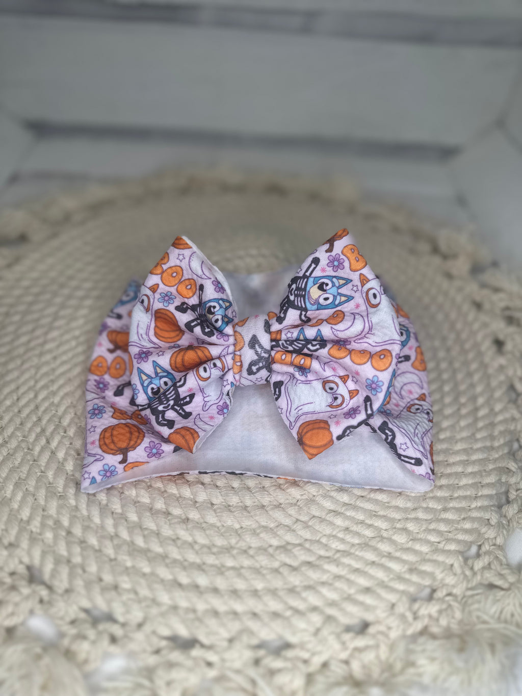 Booey Blue Dog Halloween Fabric Bow Headwrap | Fabric Headwrap, Hairbow, Baby Bow, Hair Accessory