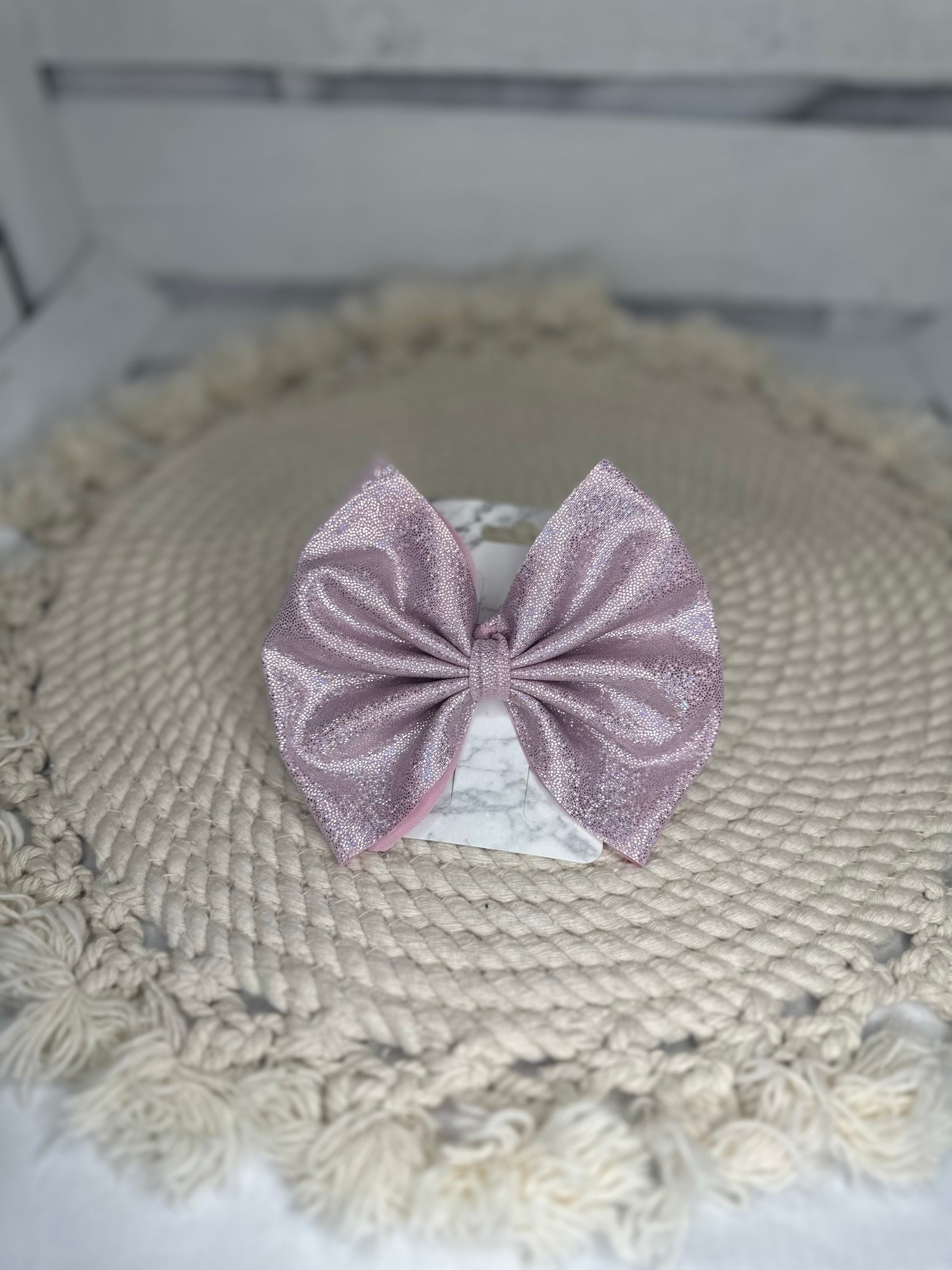 Hand Tied Baby Pink Holographic Fabric Bow Headwrap | Fabric Headwrap, Hairbow, Baby Bow, Hair Accessory