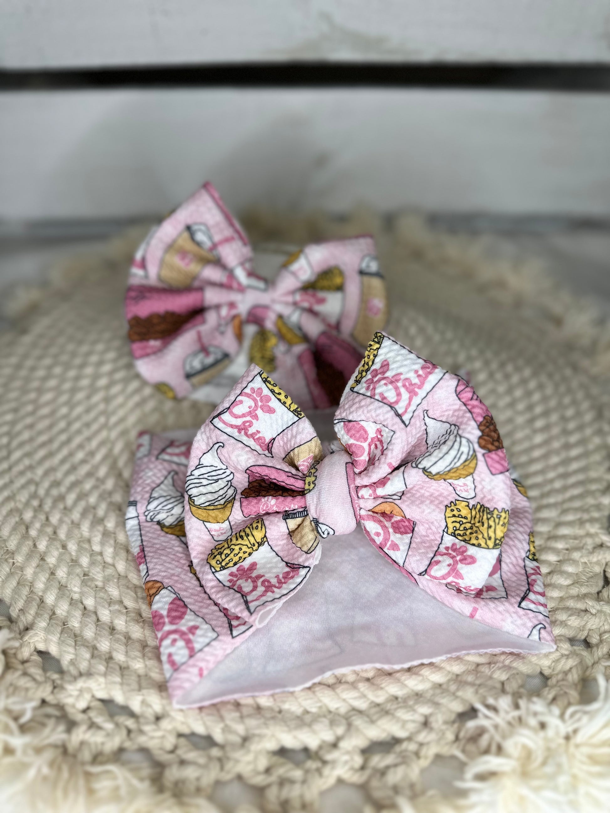 Hand Tied Pink Chickfila Fabric Bow Headwrap | Fabric Headwrap, Hairbow, Baby Bow, Hair Accessory
