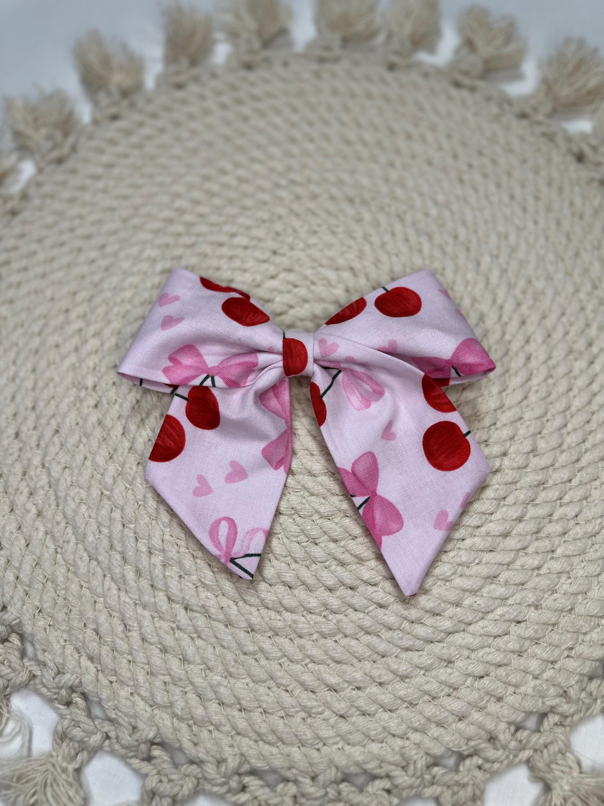 Girl's and Women's Pink Cherry Bow Hairbow | Fabric Hairclip, Hairbow, Baby Bow, Hair Accessory