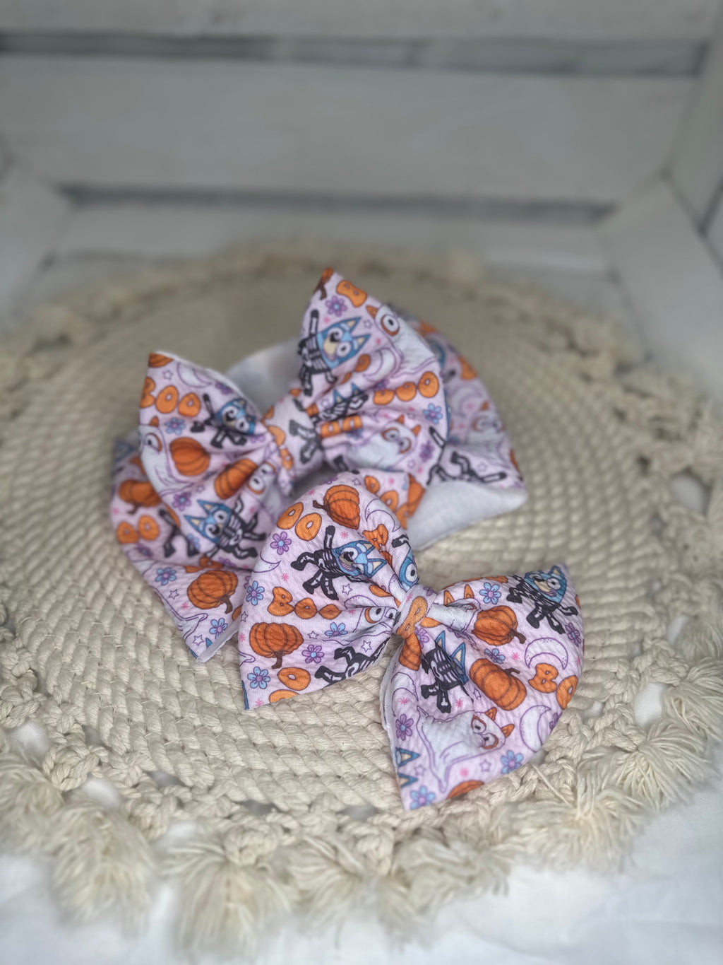 Booey Blue Dog Halloween Fabric Bow Headwrap | Fabric Headwrap, Hairbow, Baby Bow, Hair Accessory