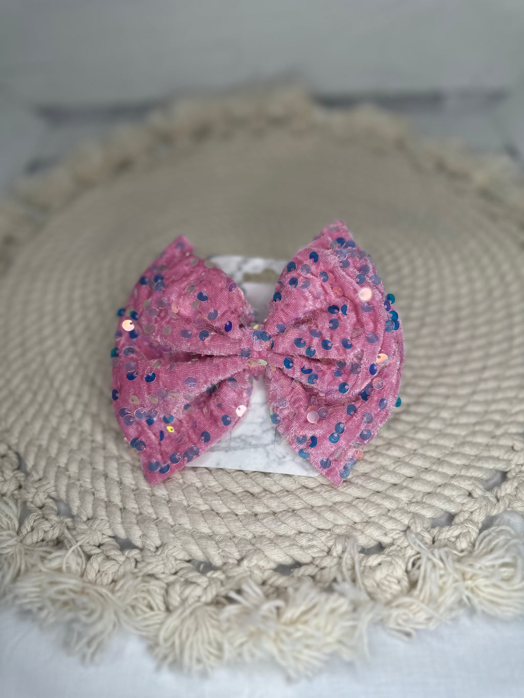 Hand Tied Pink Velvet Sequin Fabric Bow Headwrap | Fabric Headwrap, Hairbow, Baby Bow, Hair Accessory