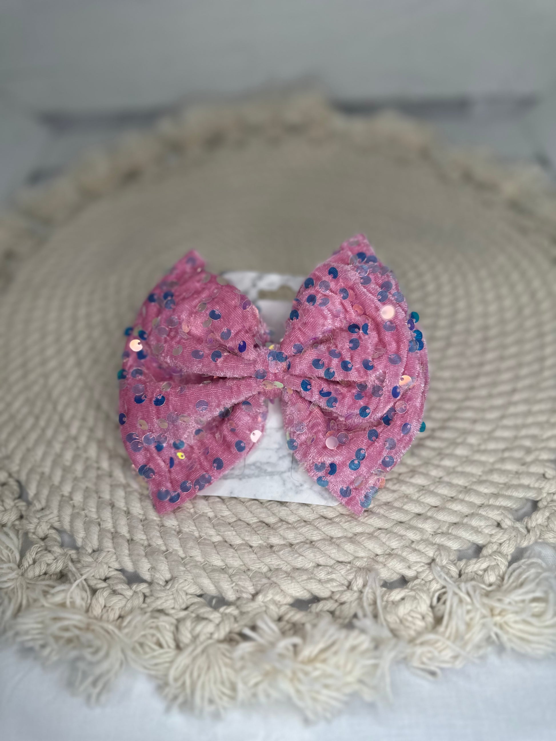 Hand Tied Pink Velvet Sequin Fabric Bow Headwrap | Fabric Headwrap, Hairbow, Baby Bow, Hair Accessory