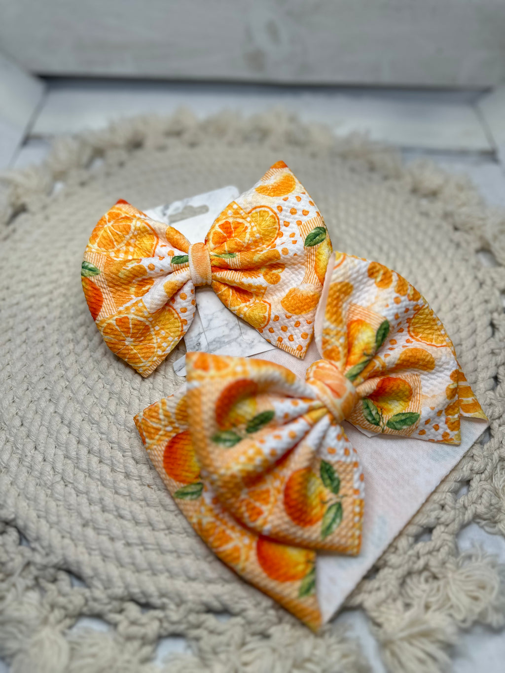 Hand Tied Summer Orange Patchwork Fabric Bow Headwrap | Fabric Headwrap, Hairbow, Baby Bow, Hair Accessory