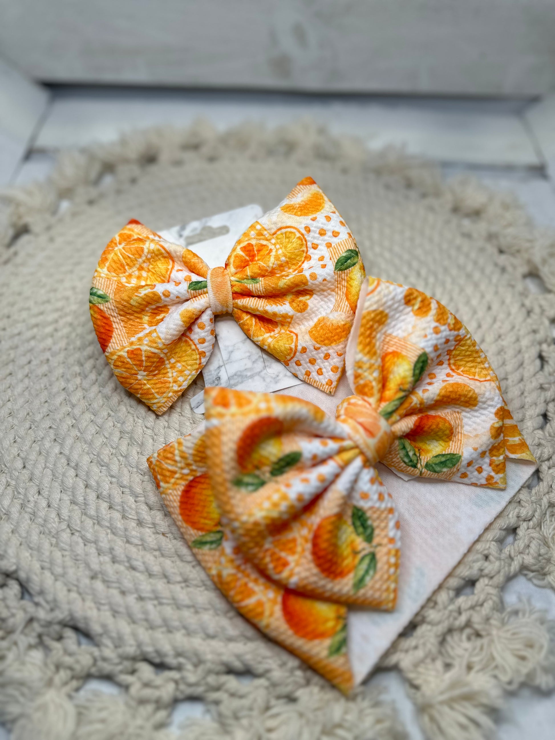 Hand Tied Summer Orange Patchwork Fabric Bow Headwrap | Fabric Headwrap, Hairbow, Baby Bow, Hair Accessory