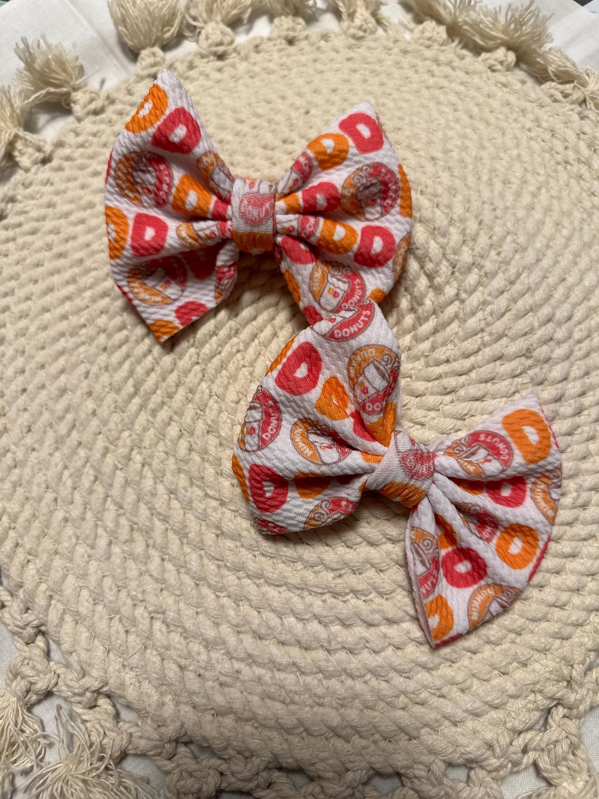Girl’s Dunkin’ donuts Print Bullet Fabric Bow Headwrap or Nylon & Clip | Fabric Headwrap, Hairbow, Baby Bow, Hair Accessory