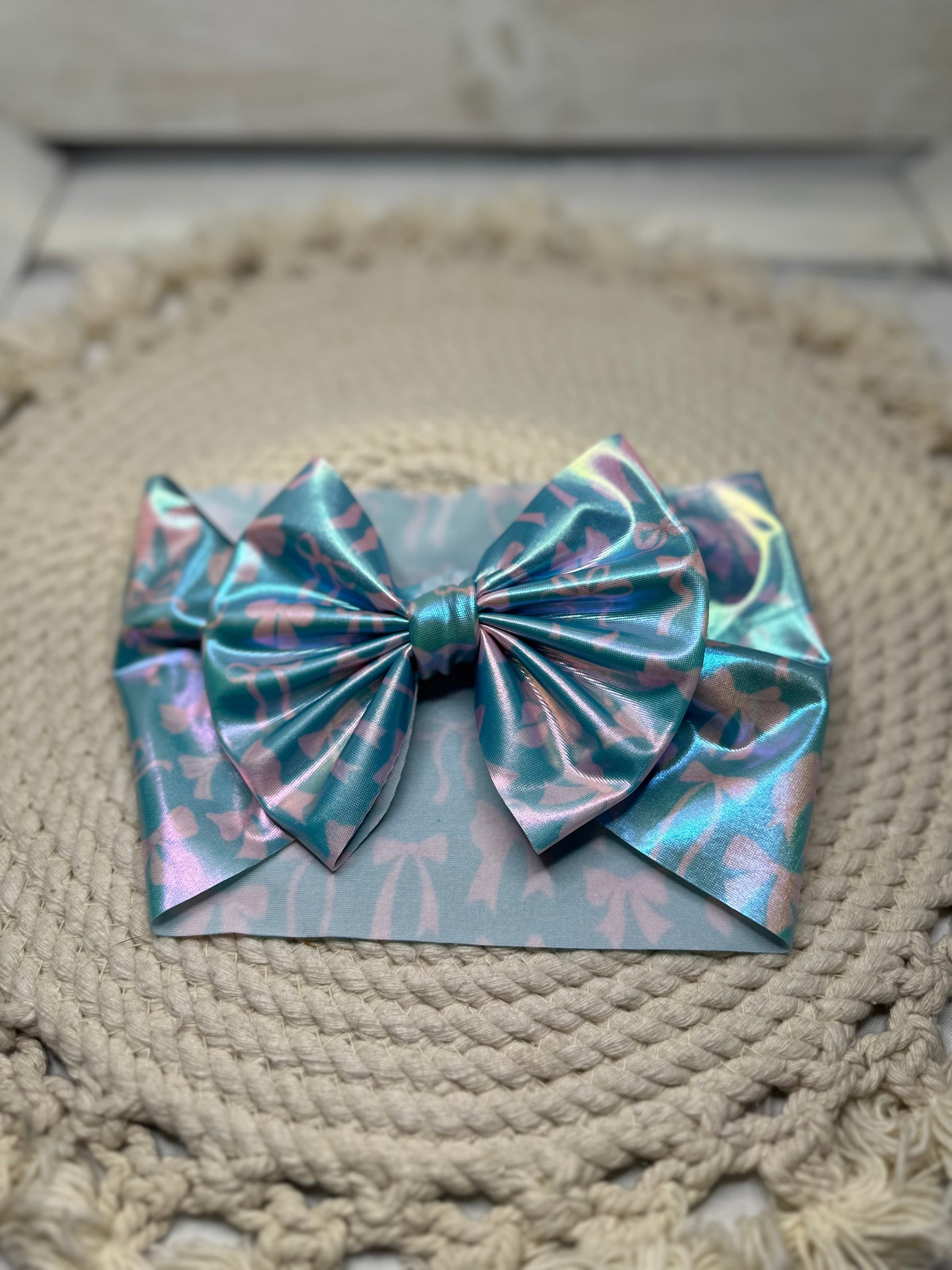 Girl’s Holo Pink Bow Print Bullet Fabric Bow Headwrap or Nylon & Clip | Fabric Headwrap, Hairbow, Baby Bow, Hair Accessory