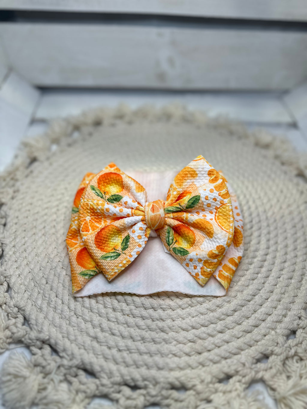 Hand Tied Summer Orange Patchwork Fabric Bow Headwrap | Fabric Headwrap, Hairbow, Baby Bow, Hair Accessory