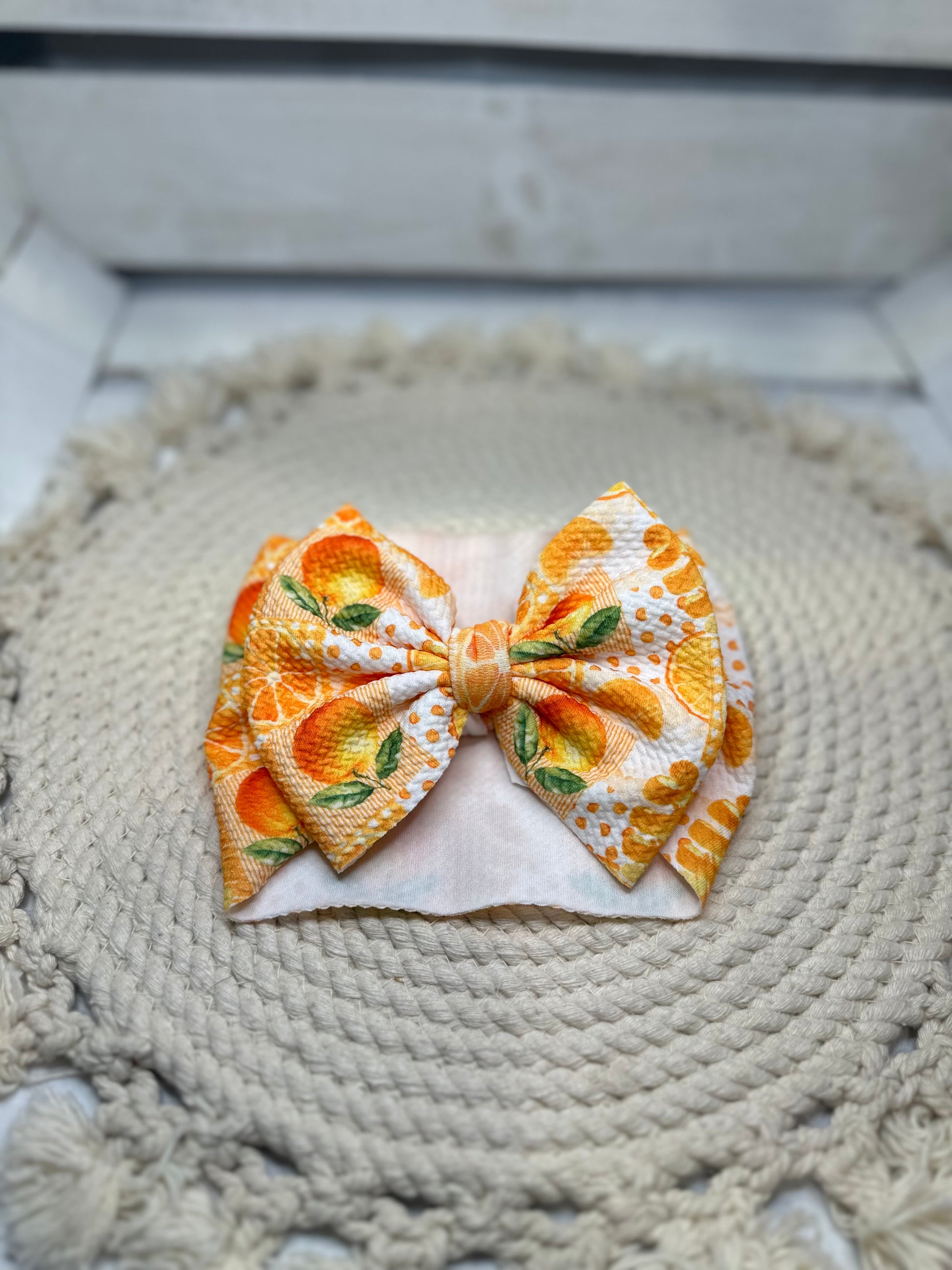 Hand Tied Summer Orange Patchwork Fabric Bow Headwrap | Fabric Headwrap, Hairbow, Baby Bow, Hair Accessory