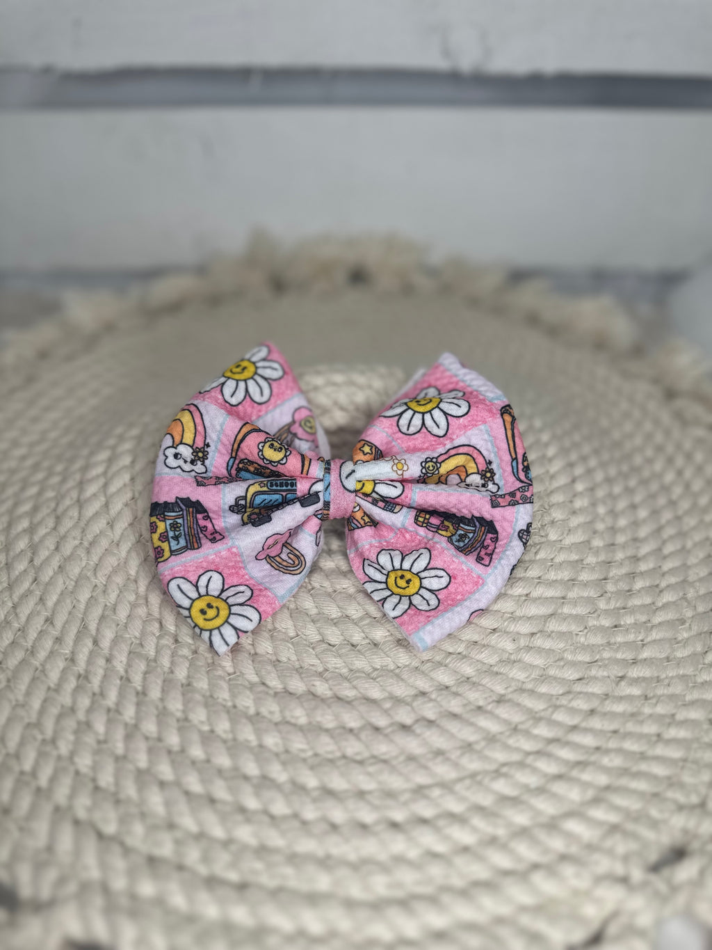 Hand-Tied Back to School Pink Fabric Bow Headwrap | Fabric Headwrap, Hairbow, Baby Bow, Hair Accessory