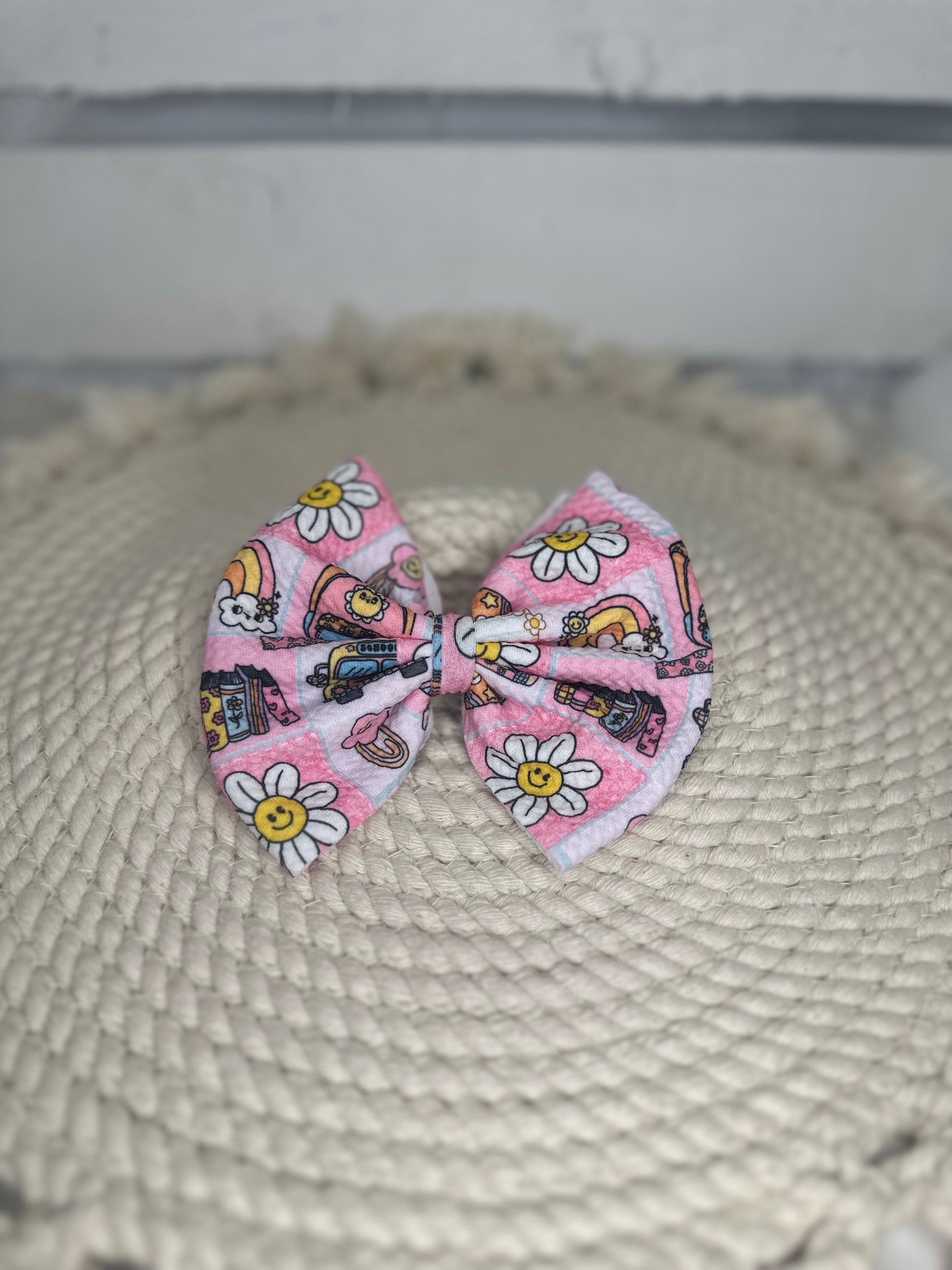 Hand-Tied Back to School Pink Fabric Bow Headwrap | Fabric Headwrap, Hairbow, Baby Bow, Hair Accessory