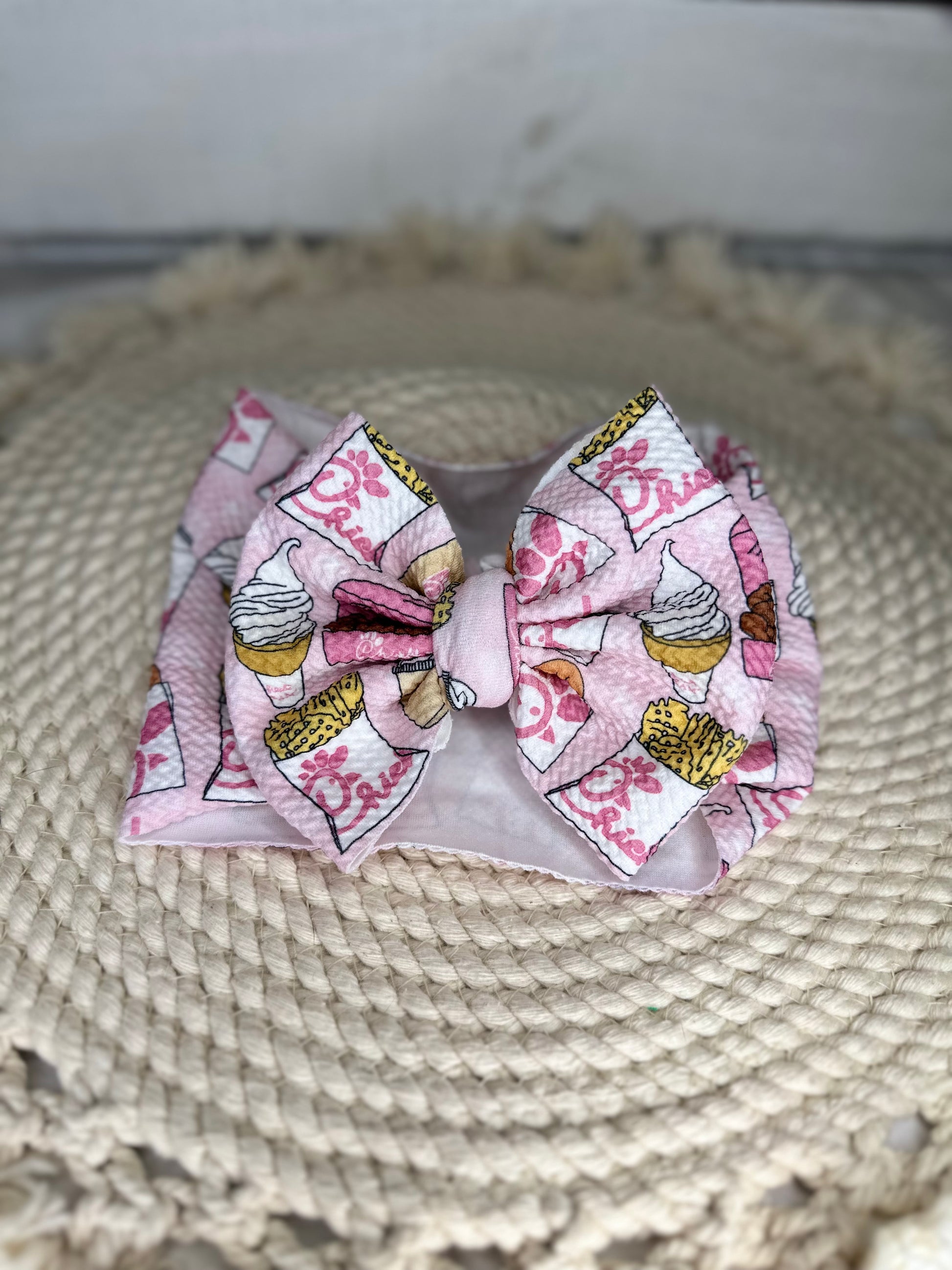 Hand Tied Pink Chickfila Fabric Bow Headwrap | Fabric Headwrap, Hairbow, Baby Bow, Hair Accessory