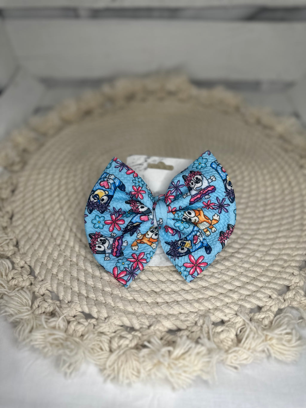 Blue Dog & Friends Blue Fabric Bow Headwrap | Fabric Headwrap, Hairbow, Baby Bow, Hair Accessory