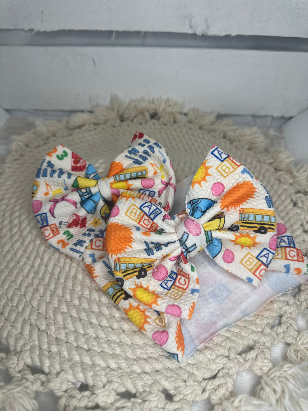 Hand-Tied Back to School So Happy Fabric Bow Headwrap | Fabric Headwrap, Hairbow, Baby Bow, Hair Accessory
