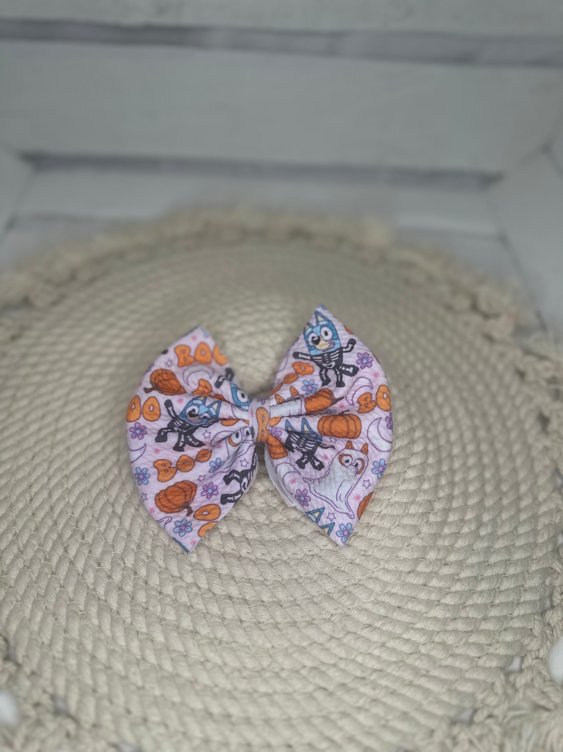 Booey Blue Dog Halloween Fabric Bow Headwrap | Fabric Headwrap, Hairbow, Baby Bow, Hair Accessory