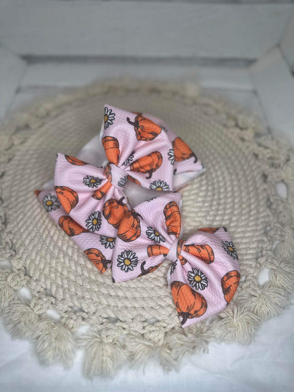 Girly Pink Pumpkin Fabric Bow Headwrap | Fabric Headwrap, Hairbow, Baby Bow, Hair Accessory