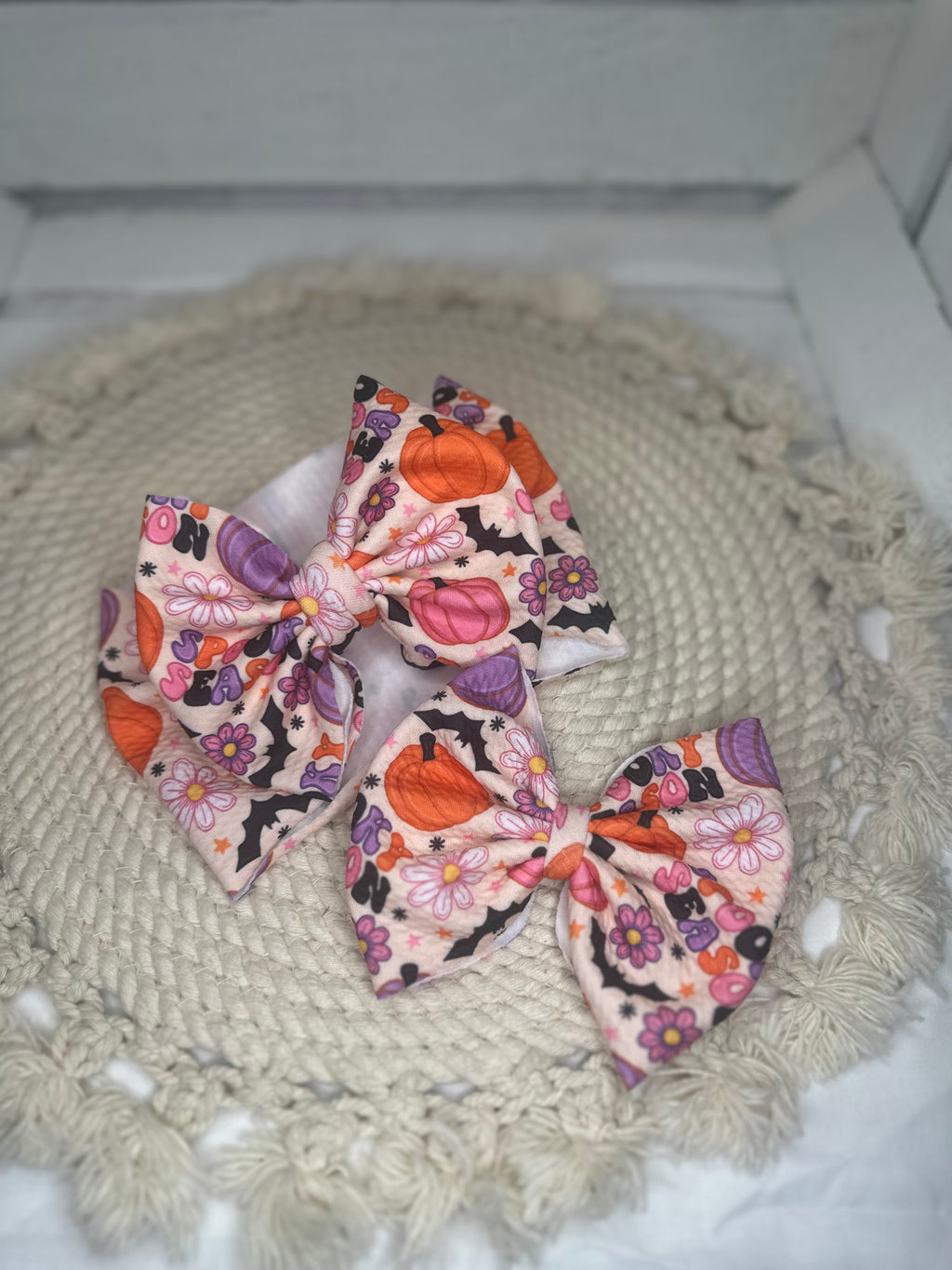 Girly Spooky Season Fabric Bow Headwrap | Fabric Headwrap, Hairbow, Baby Bow, Hair Accessory