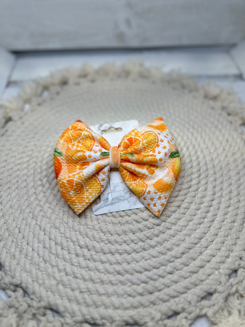 Hand Tied Summer Orange Patchwork Fabric Bow Headwrap | Fabric Headwrap, Hairbow, Baby Bow, Hair Accessory