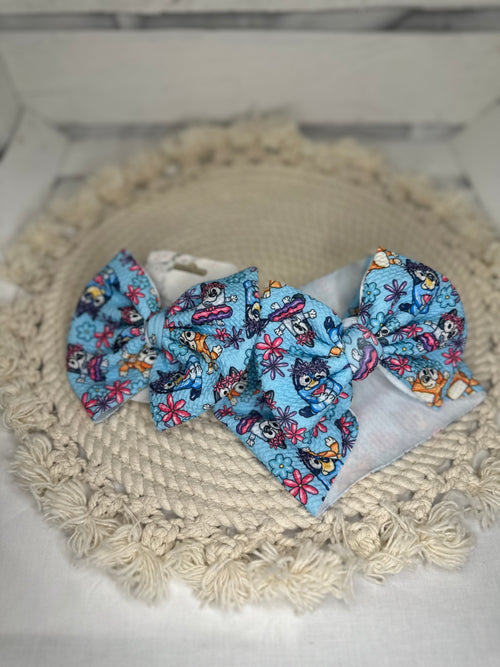 Blue Dog & Friends Blue Fabric Bow Headwrap | Fabric Headwrap, Hairbow, Baby Bow, Hair Accessory
