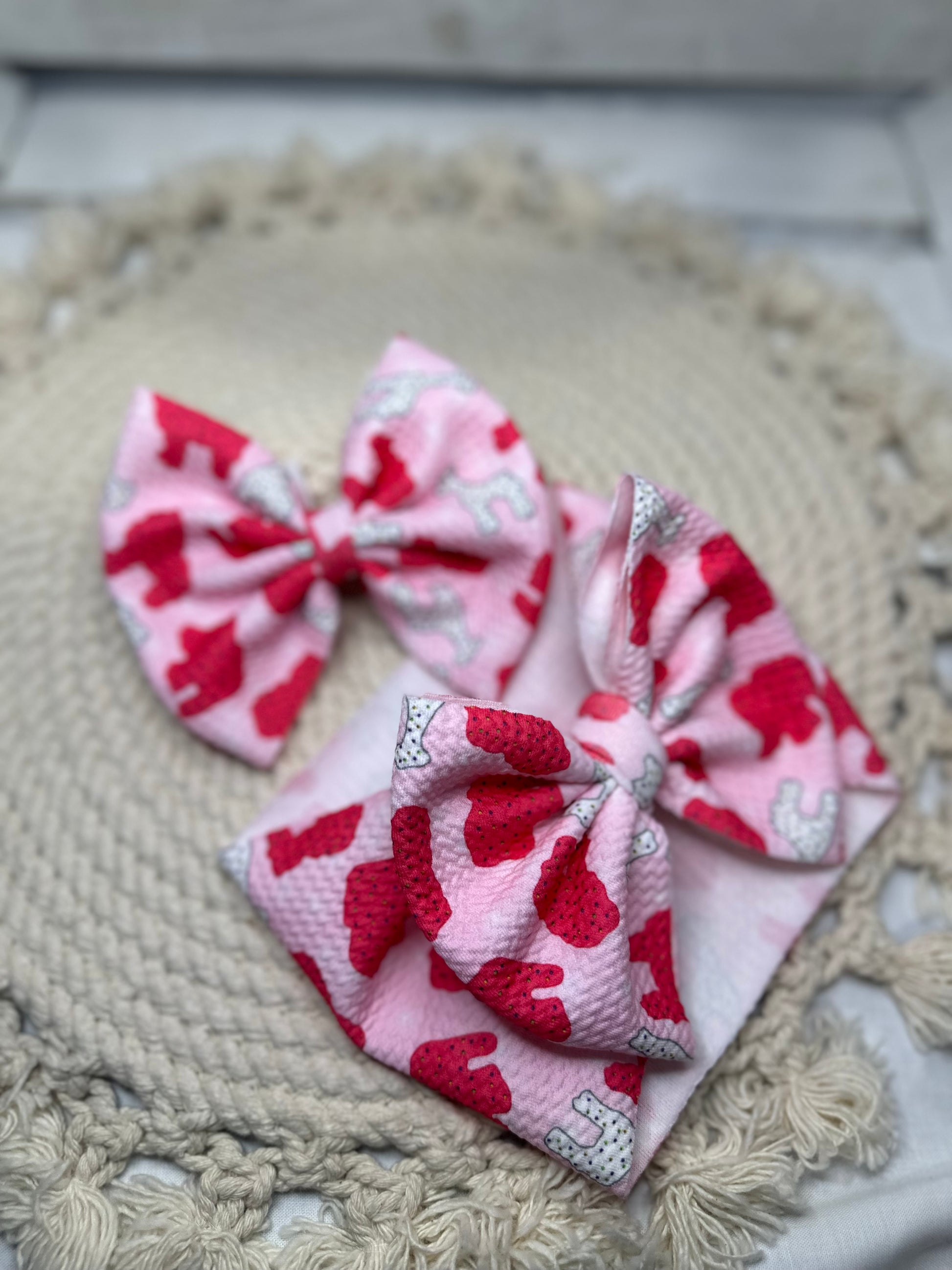 Hand Tied Pink Animal Cookies Fabric Bow Headwrap | Fabric Headwrap, Hairbow, Baby Bow, Hair Accessory