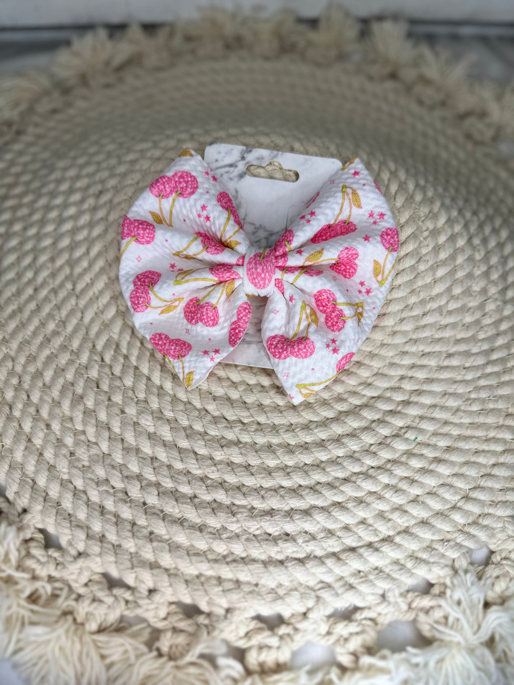 Hand Tied Pink Disco Cherry Fabric Bow Headwrap | Fabric Headwrap, Hairbow, Baby Bow, Hair Accessory