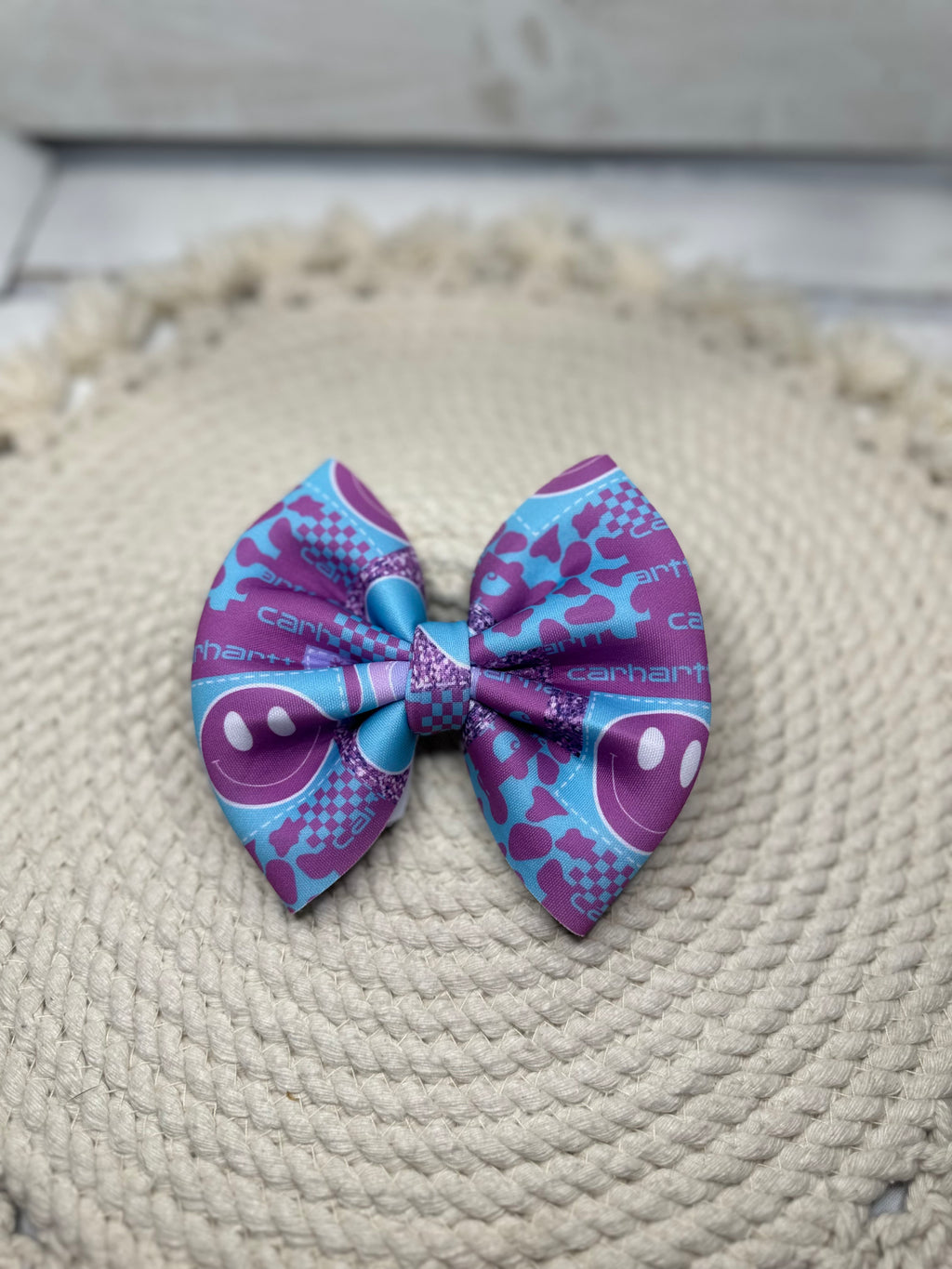 Hand Tied CHartt Smiley Scuba Puff Bow |  Scuba Bow, Hairbow, Baby Bow, Hair Accessory