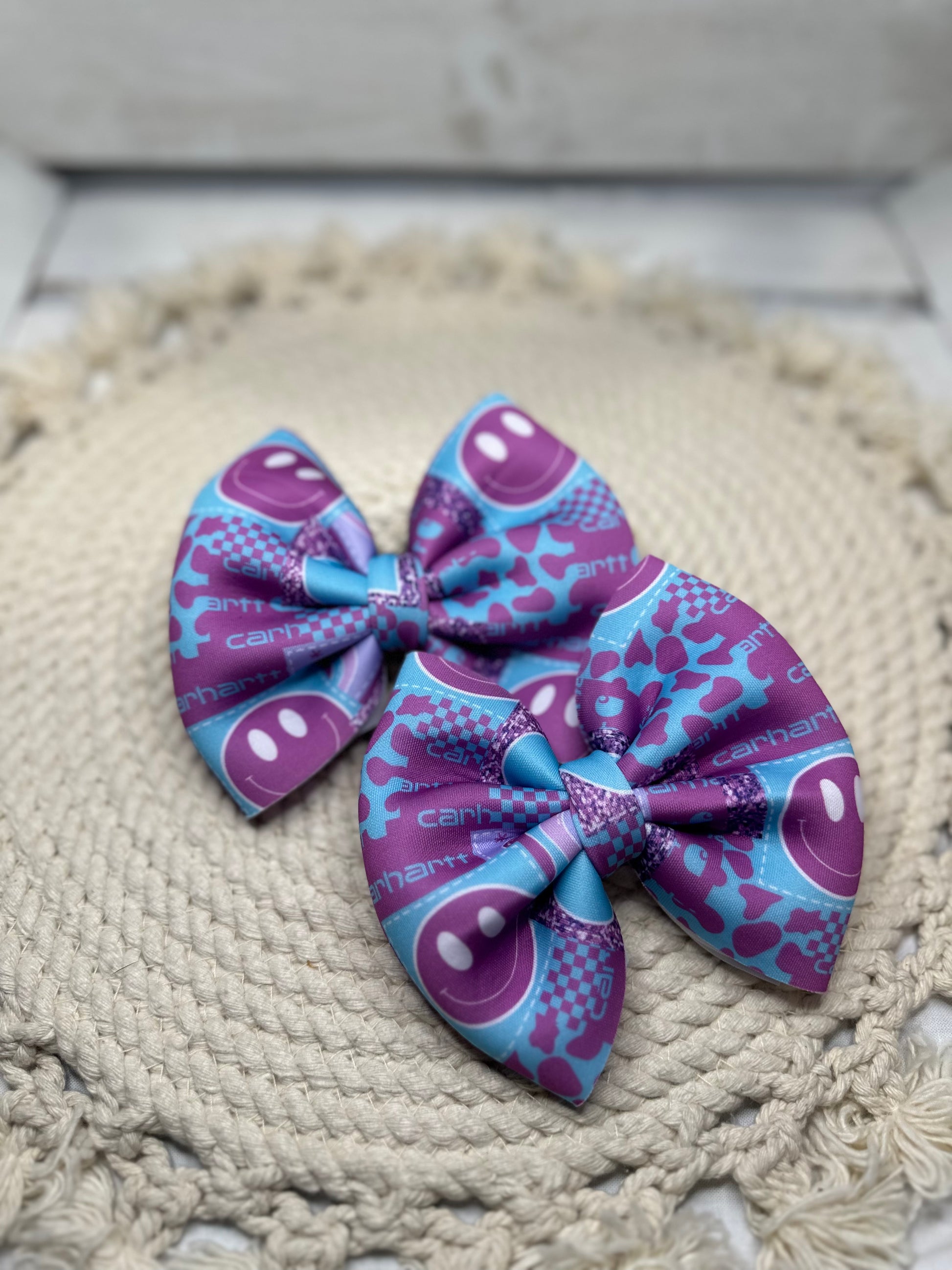 Hand Tied CHartt Smiley Scuba Puff Bow |  Scuba Bow, Hairbow, Baby Bow, Hair Accessory